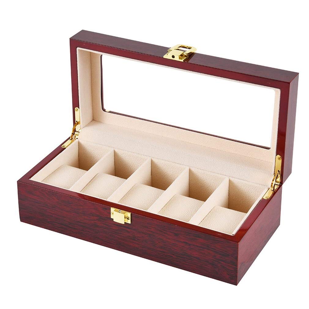 Rust-Resistant Wooden Watch Box with Piano Paint Finish - 5-Seat Display Case for Watches | Perfect for Jewelry Storage, Watch Collection & Gift Presentation