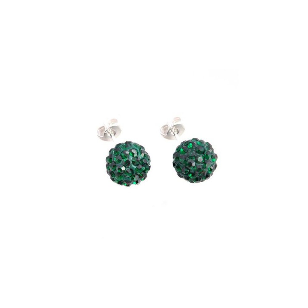Authentic Sterling Silver Simulated Emerald Green Crystal Ball Stud Earrings - 3 Carat Elegant Jewelry for Women, Perfect for Parties, Weddings & Everyday Wear