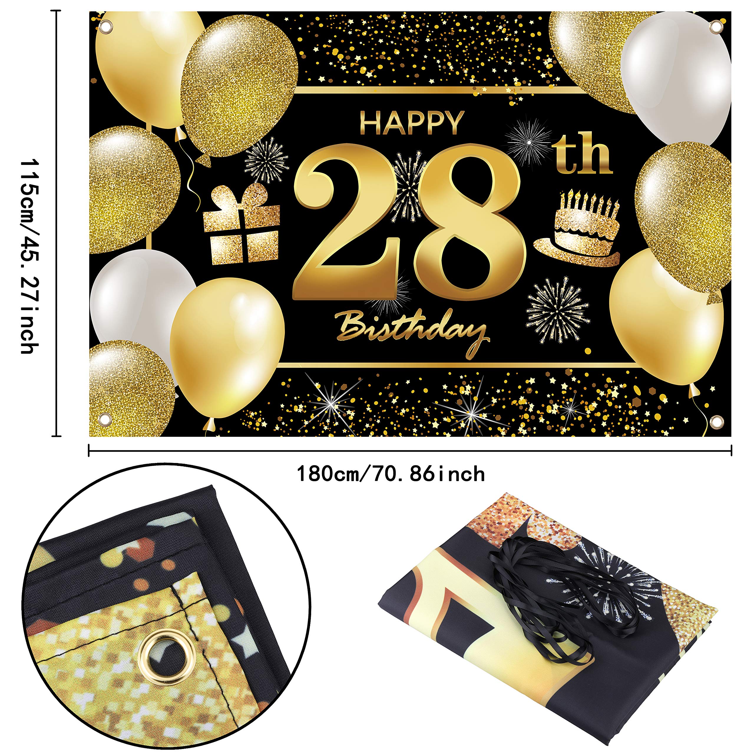 28th Happy Birthday Banner - Premium Birthday Decorations for Men - Party Backdrop & Supplies - Perfect for Indoor & Outdoor Celebrations
