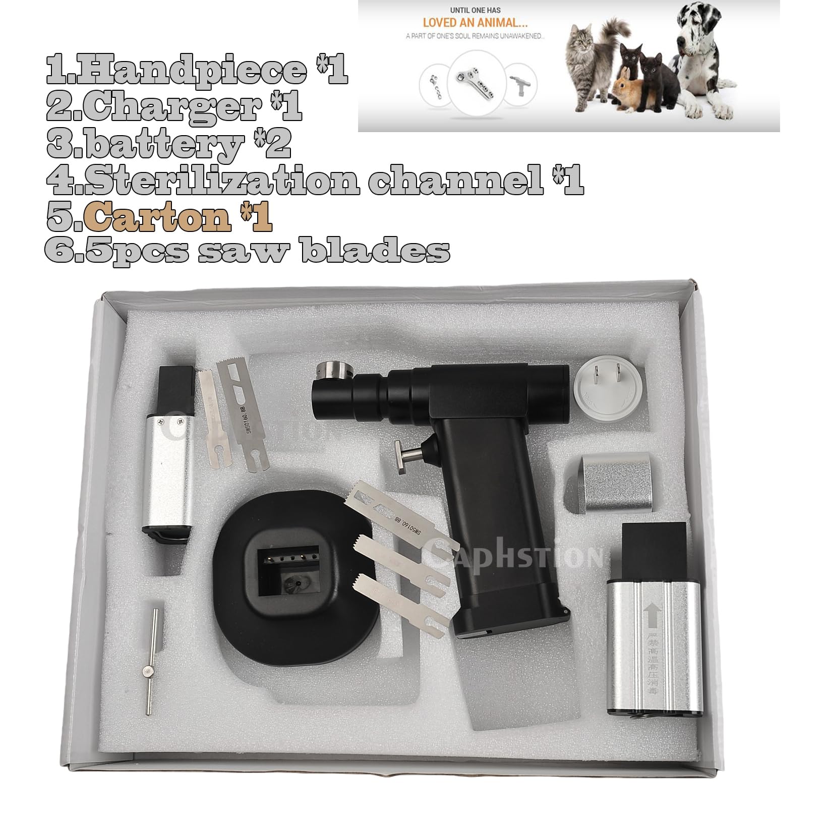 Veterinary Mini Orthopedic Bone Saw - Oscillating Power Tool with 5 Blades & Sterilization Case | Small Animal Surgery, Dental Procedures, Veterinary Clinics