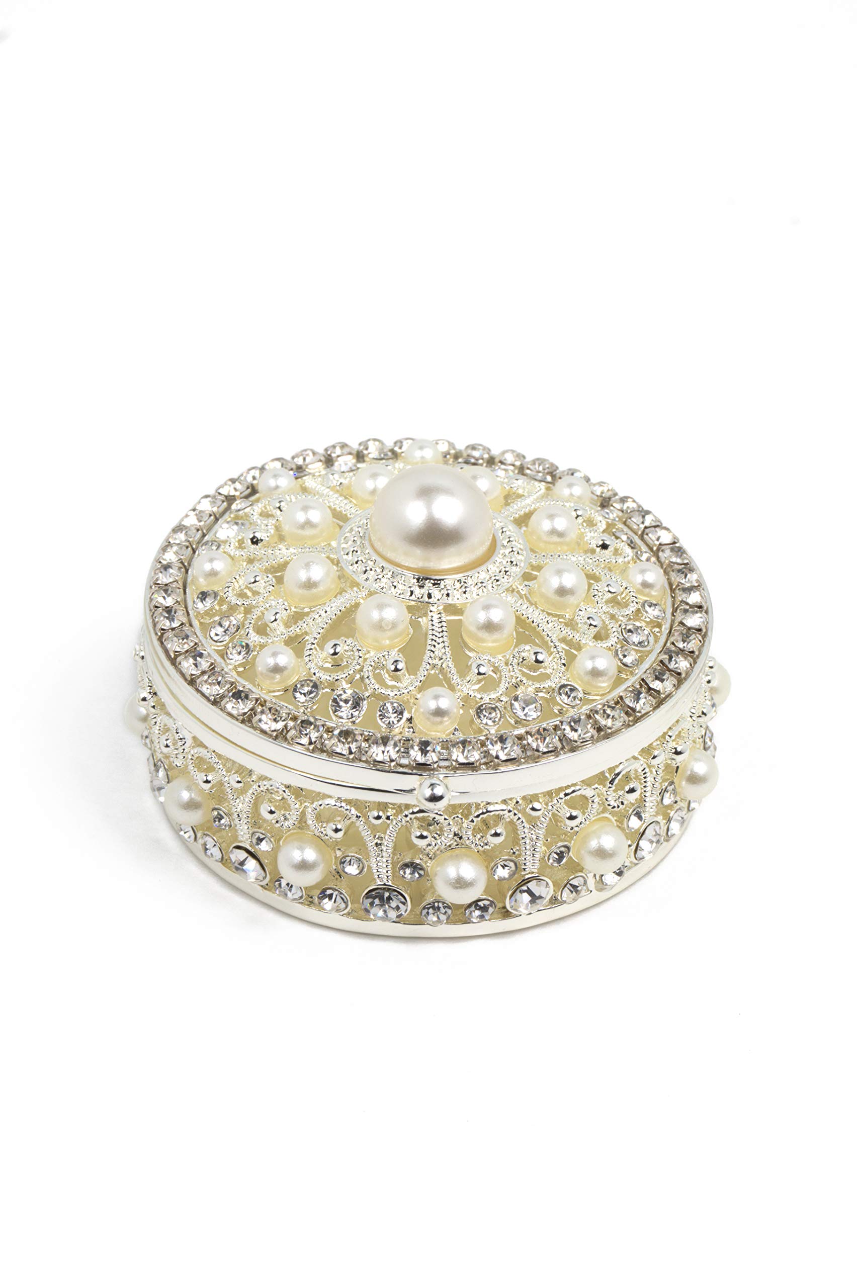 Elegant Silver Jewelry Box with Rhinestones & Pearls - Perfect for Organizing Rings, Necklaces & Earrings | Great Gift for Women