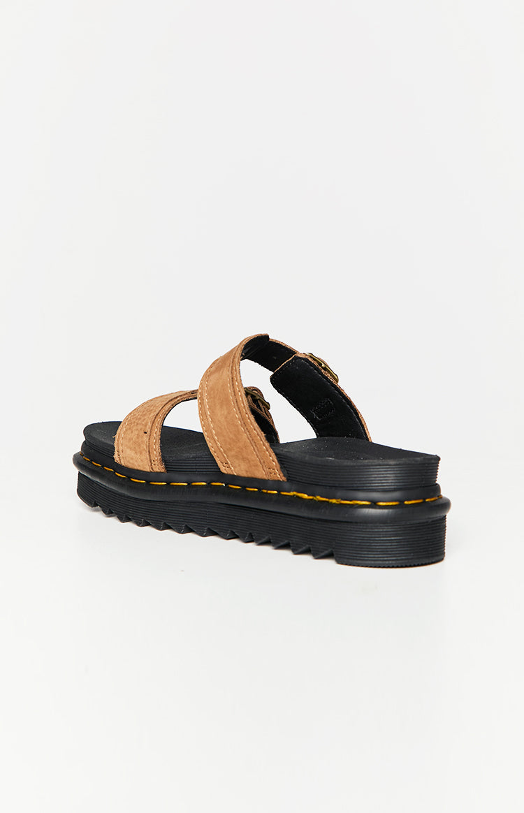Dr. Martens Myles Slide Sandal - Tan Tumbled Nubuck Leather Slides for Men | Comfortable Summer Casual Shoes for Beach, Pool & Outdoor Wear