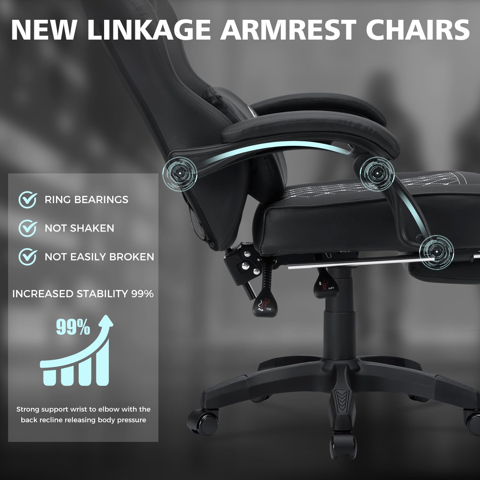 HOFFREE Ergonomic Gaming Chair with Bluetooth Speakers, Massage & Footrest - High Back Reclining Computer Chair for Adults - Perfect for Gaming, Office Work & Home Use - Black