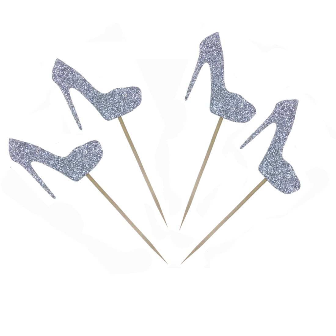 24 PCS Silver Glitter Heels Cupcake Toppers for Gender Reveal Party, Baby Shower, Birthday Decorations - Perfect for Wedding, Bridal Shower & Dessert Table Decoration