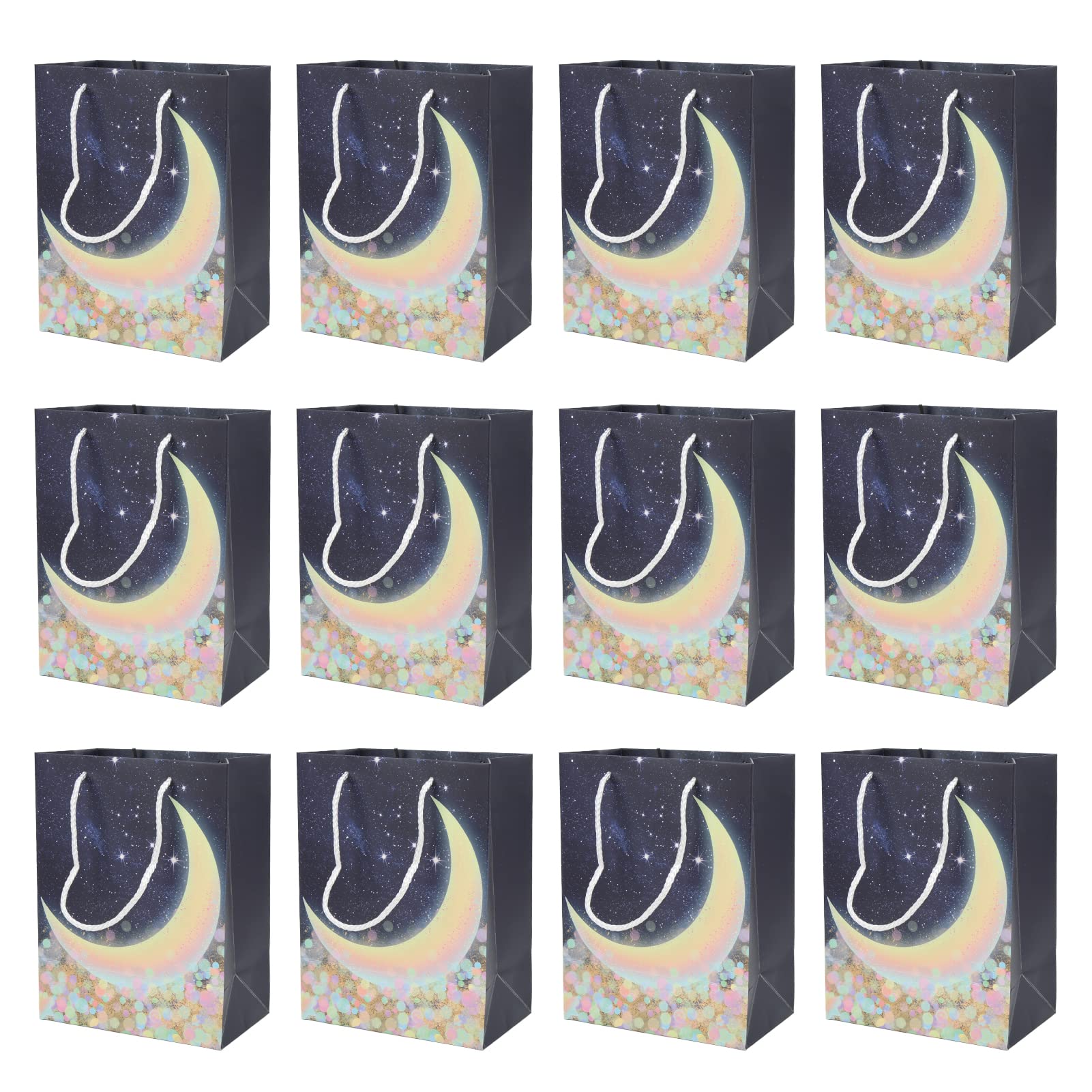 12Pcs Moon Pattern Party Favor Bags - Durable Kraft Paper Gift Bags for Treats, Cookies & Goodies | Perfect for Weddings, Birthdays & Special Events | Eco-Friendly & Reusable Party Supplies