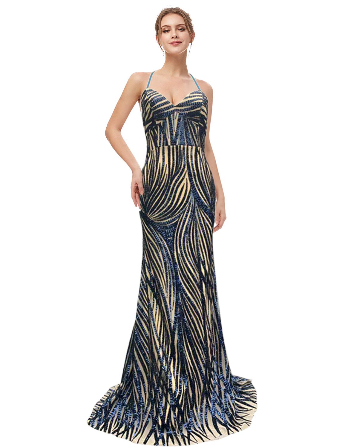 Sarahbridal Women's Mermaid Evening Prom Dress - Long Sexy Backless Halter Formal Gown for Wedding, Homecoming, Pageant & Special Occasions