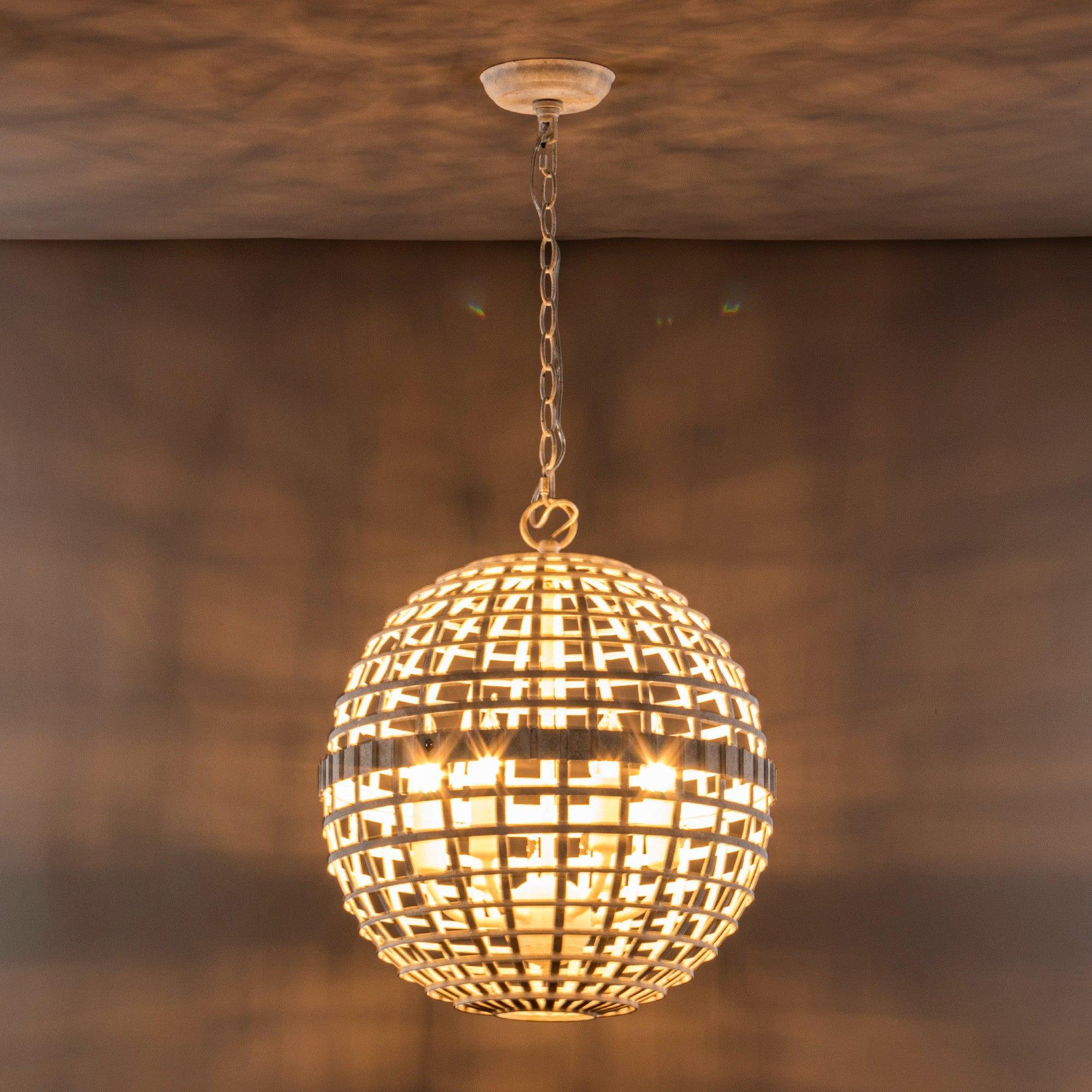6-Light Vintage Farmhouse Globe Pendant Light Fixture - White - Perfect for Kitchen Island, Dining Room, and Entryway Lighting
