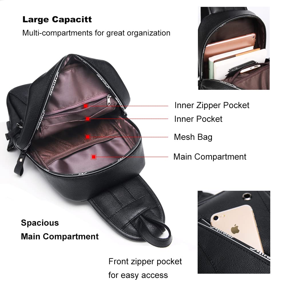 **Men's & Women's Crossbody Sling Backpack – Faux Leather Chest Bag for Hiking, Walking, Cycling, Travel – USB Charger Port – Perfect for Outdoor Adventures & Daily Commute**