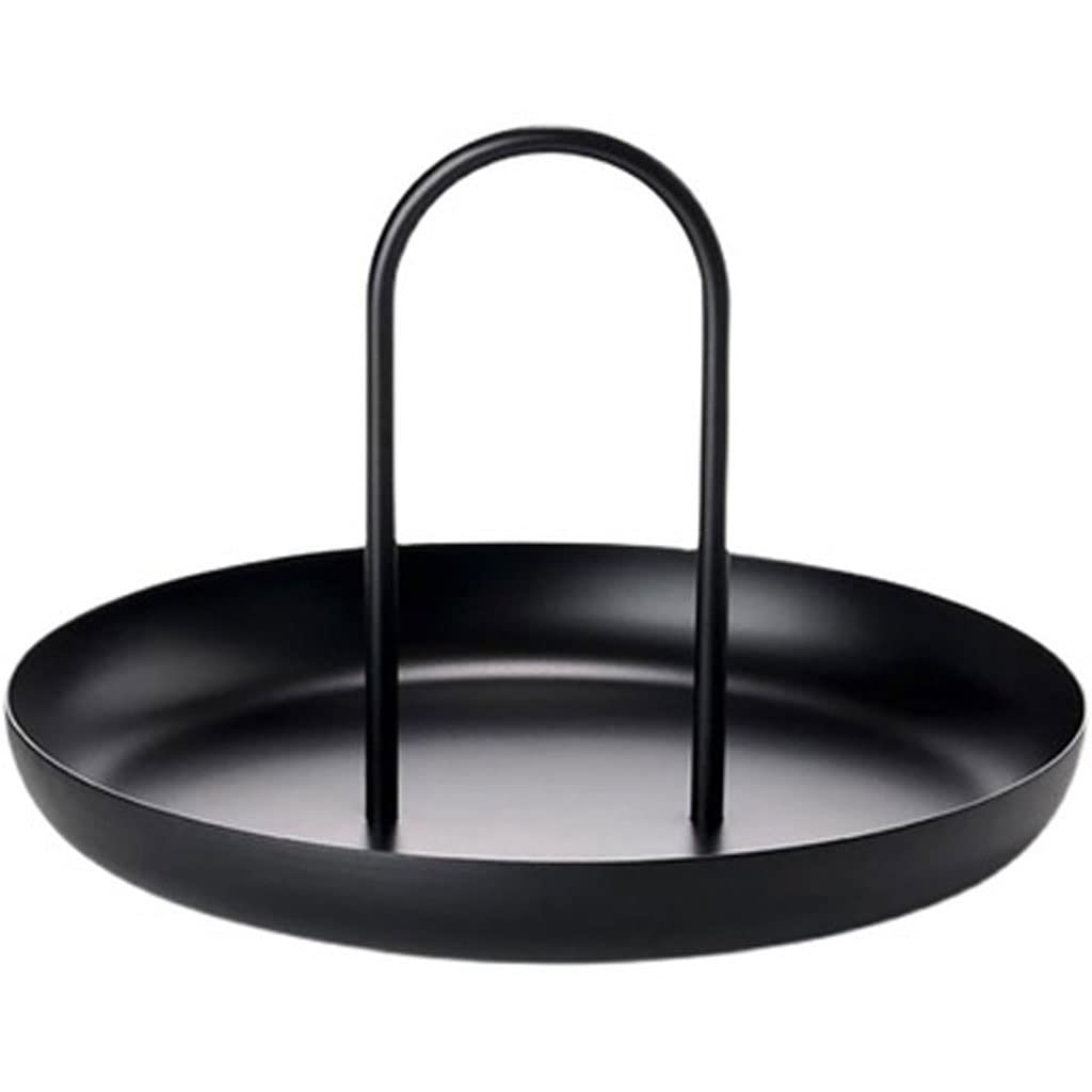 EYHLKM Nordic Style Round Plastic Storage Tray - 20cm Black Jewelry Organizer with Handle for Living Room, Kitchen, Dining Table | Perfect for Jewelry Display, Snack Serving & Home Decor