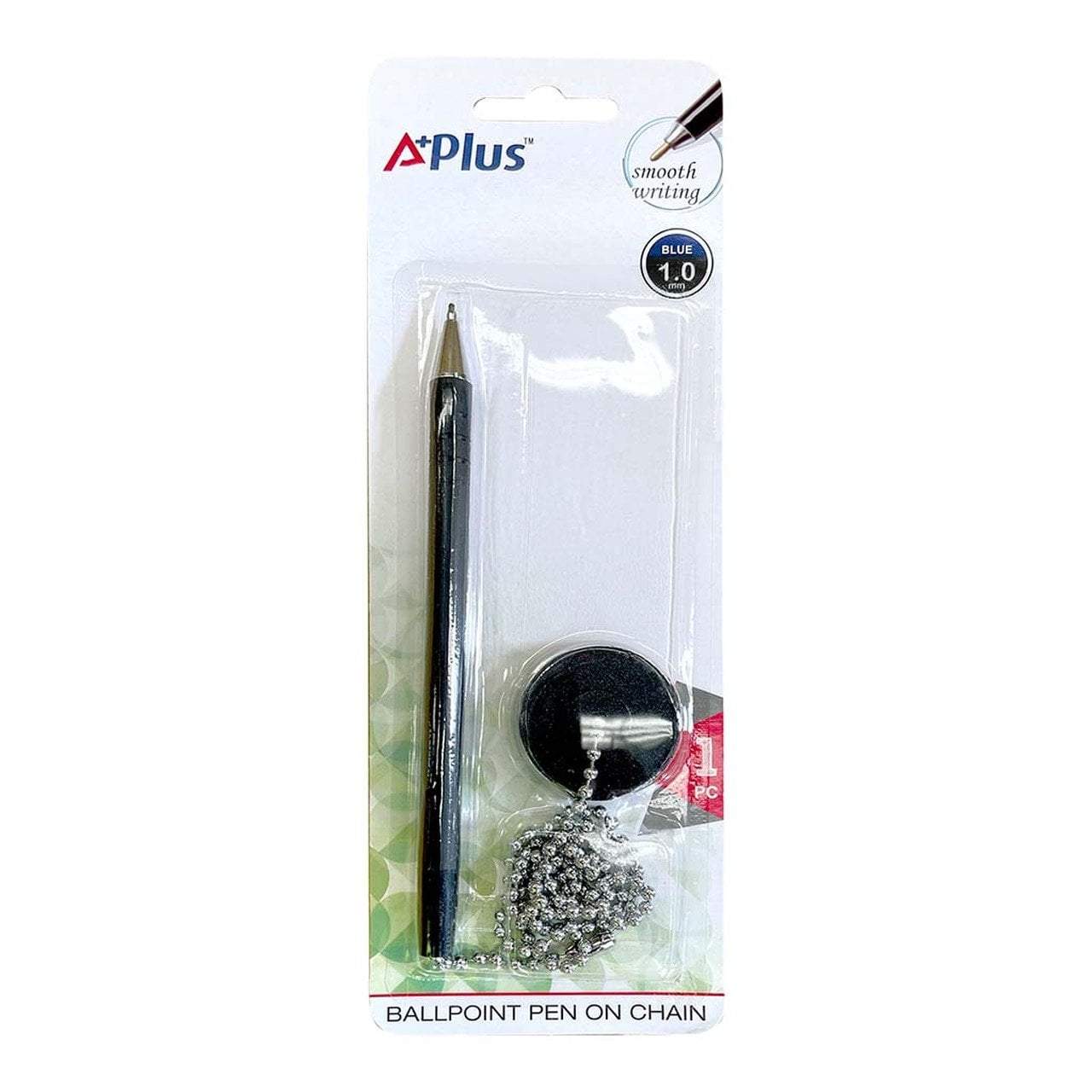 A+Plus Ballpoint Pen on Chain - Blue Retractable Pen for Office, School & Travel - Stylish Writing Accessory for Professionals & Students