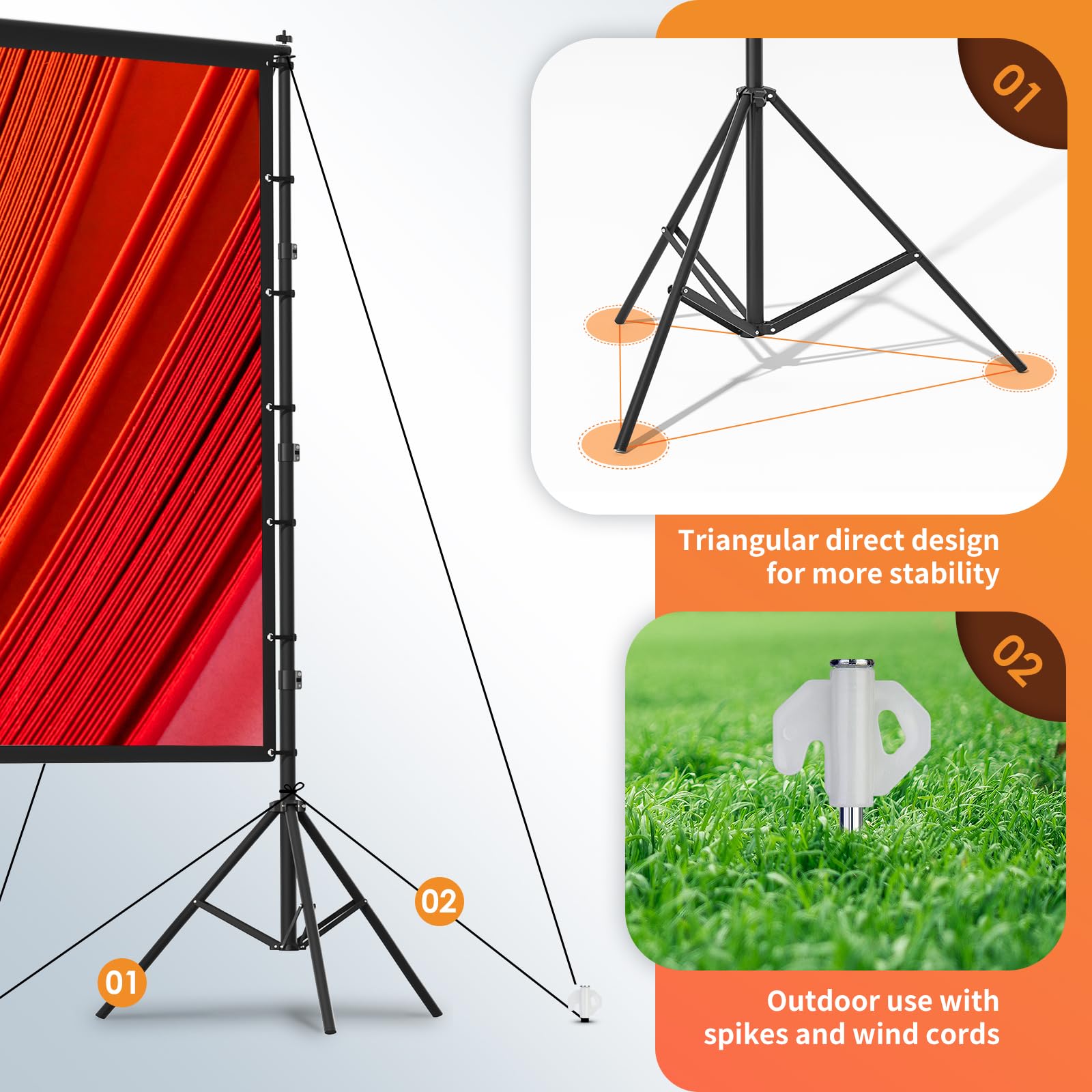 AAJK 150-inch Portable Projector Screen with Stand - 16:9 Wrinkle-Free 4K HD Indoor/Outdoor Projection Screen for Home Theater, Backyard Movies & Parties - Includes Carry Bag for Easy Transport & Storage