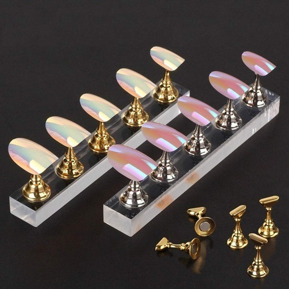 Magnetic Nail Practice Stand for Acrylic Nail Art - Silver | DIY Nail Training & Display