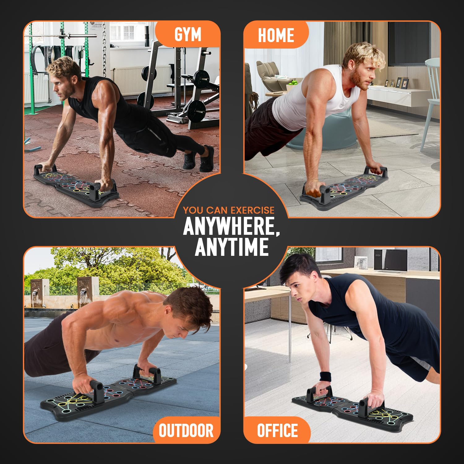 MG Multi-Function Foldable Push Up Board with Handles - Home Gym Equipment for Strength Training (Includes 5 Resistance Bands & Jump Rope) - Perfect for Full-Body Workouts at Home, Office or Travel
