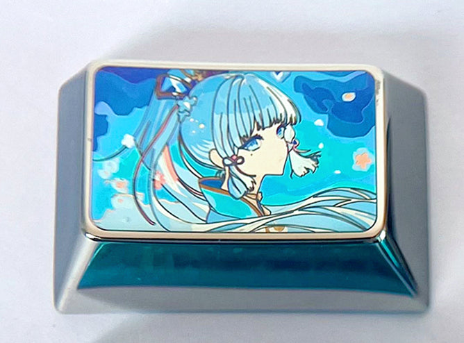 Premium Kamisato Ayaka Titanium Alloy Custom Keycaps - 1.5U (Tab)/2.25U (Enter) Metal Decorative Keyboard Keycaps for Mechanical Keyboards - Perfect for Gaming, Typing & Custom Keyboard Builds