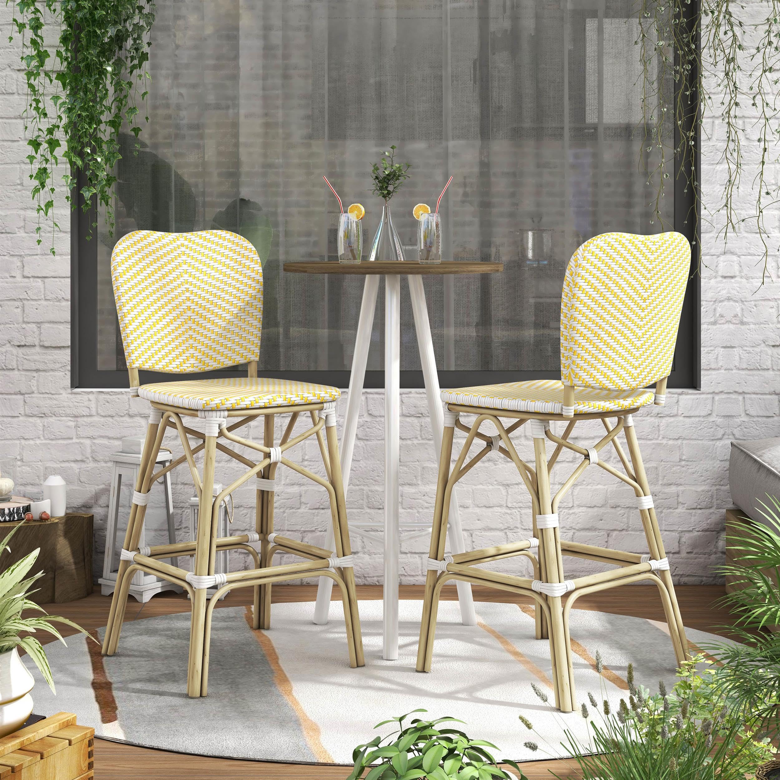 Furniture of America Adino Aluminum Patio Bar Chairs (Set of 2) - Yellow Outdoor Dining Chairs for Backyard, Poolside & Garden Seating