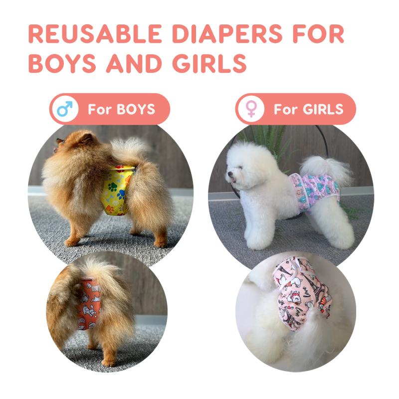 Misoko Washable Reusable Dog Diapers for Female Dogs with Paw Prints - Perfect for Incontinence, Heat Cycles, and Travel