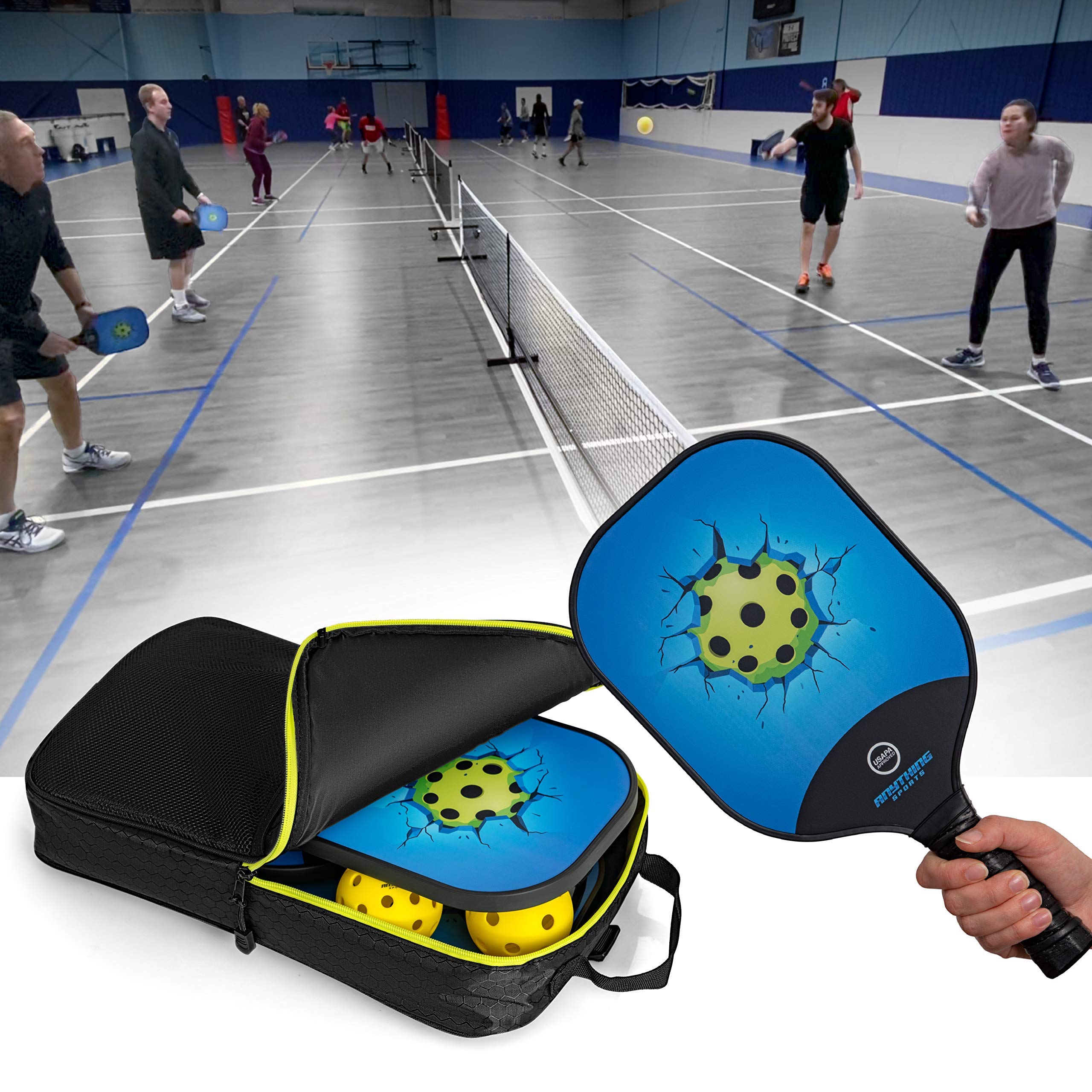 Premium 3-in-1 Portable Pickleball Set - Regulation Size Net, 4 USAPA Approved Carbon Fiber Paddles & 4 Balls | Complete Indoor/Outdoor Game Equipment for Backyard, Beach, Park & Court Play