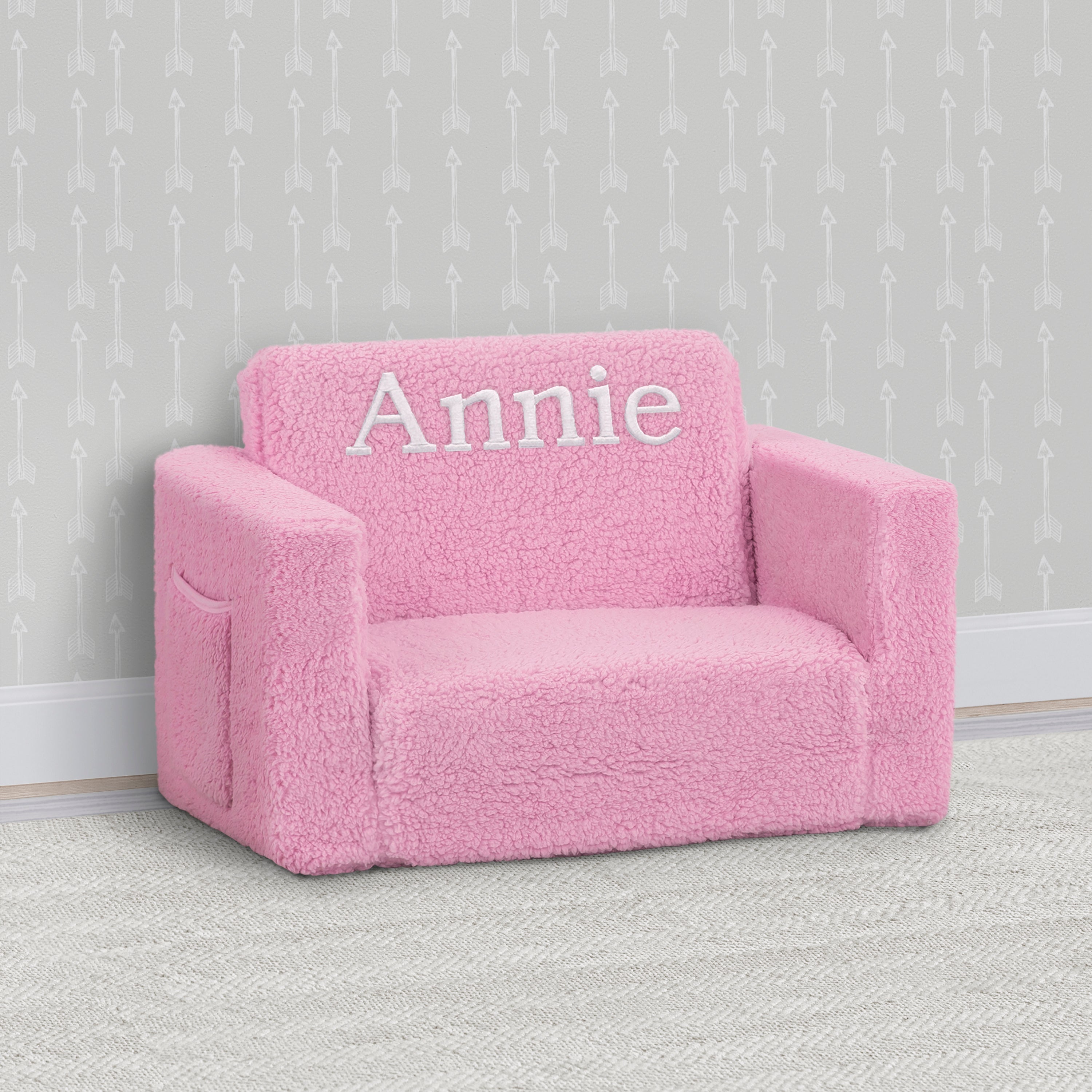 Personalized Cozee Flip Out Sherpa 2-in-1 Convertible Chair to Lounger for Kids - Soft Plush Kids Furniture for Bedroom, Playroom & Reading Nook