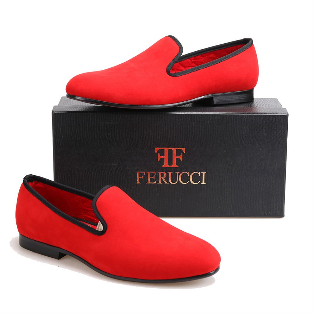 FERUCCI Custom Red Velvet Loafers for Men & Women - Soft & Comfortable House Slippers - Perfect for Home, Office & Travel Use