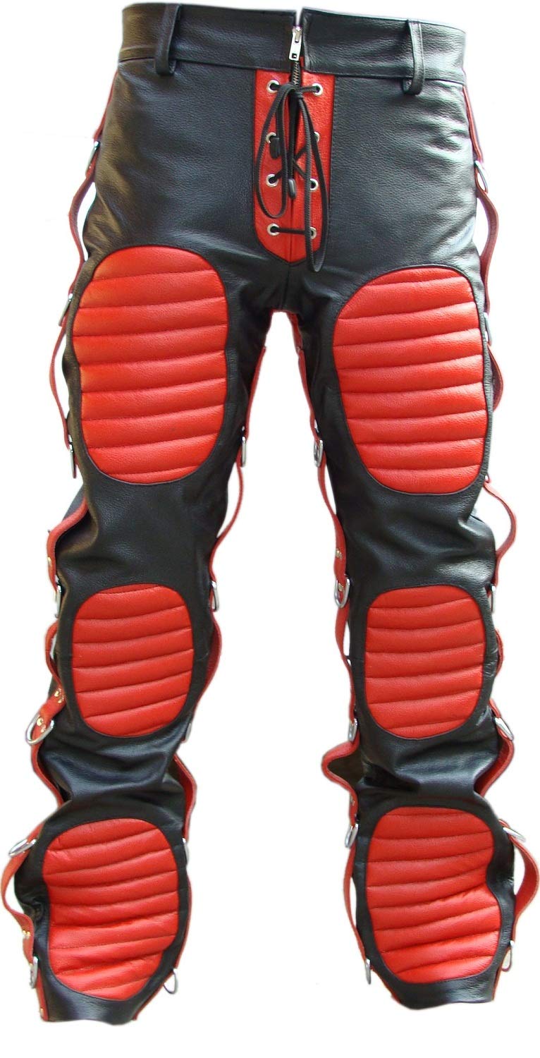 Men's Genuine Cow Leather Pants - Heavy Duty Biker Jeans for Motorcycle Riding & Nightlife | Punk Rock Fashion, Gay Pride Outfits & Club Wear | Durable Bondage Style Trousers for Everyday Streetwear