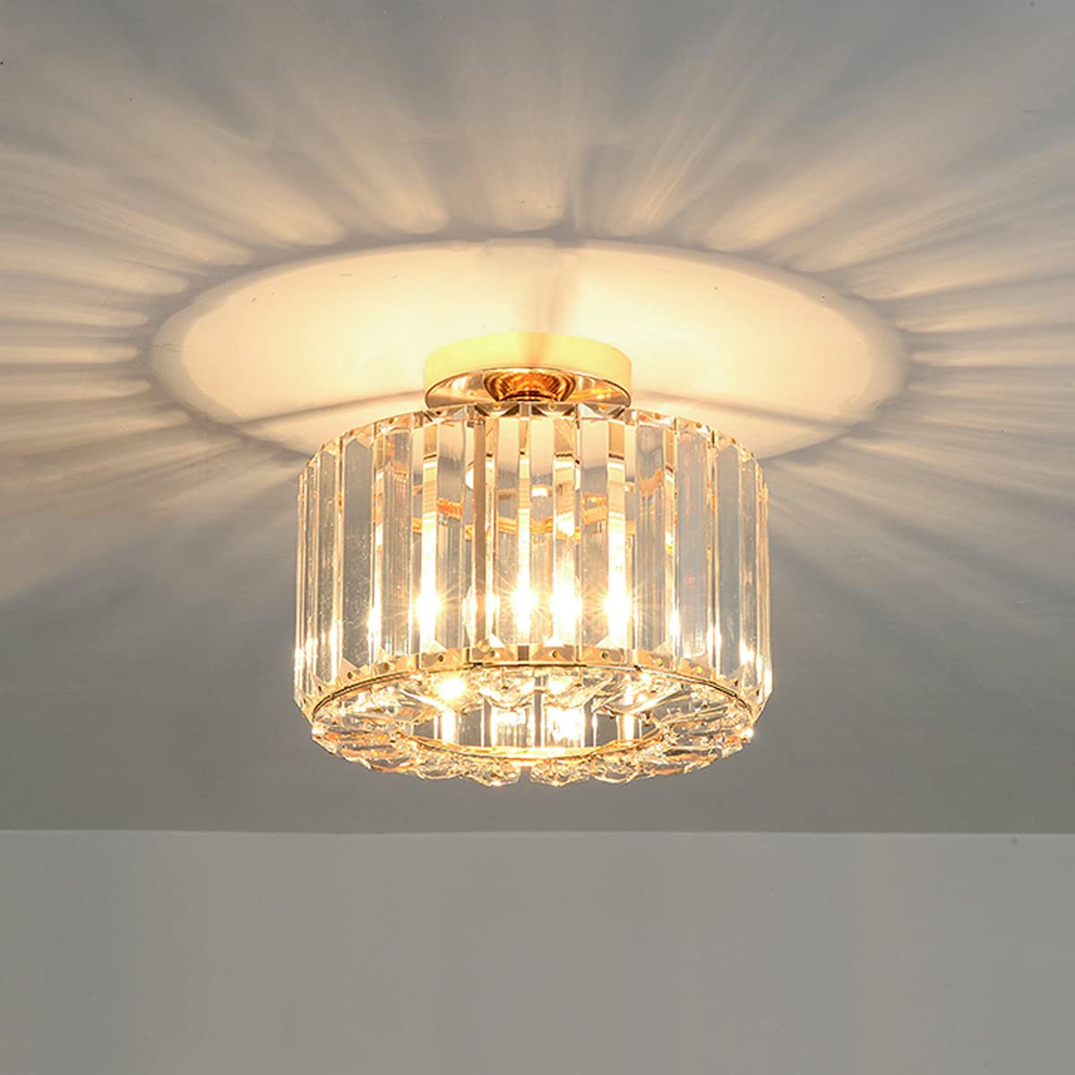 Crystal Chandelier LED Flush Mount Ceiling Light - Gold Large Modern Fixture for Kitchen, Hallway, Dining Room, Living Room & Bar | Dimmable Energy-Saving Lighting for Home Decor & Special Occasions