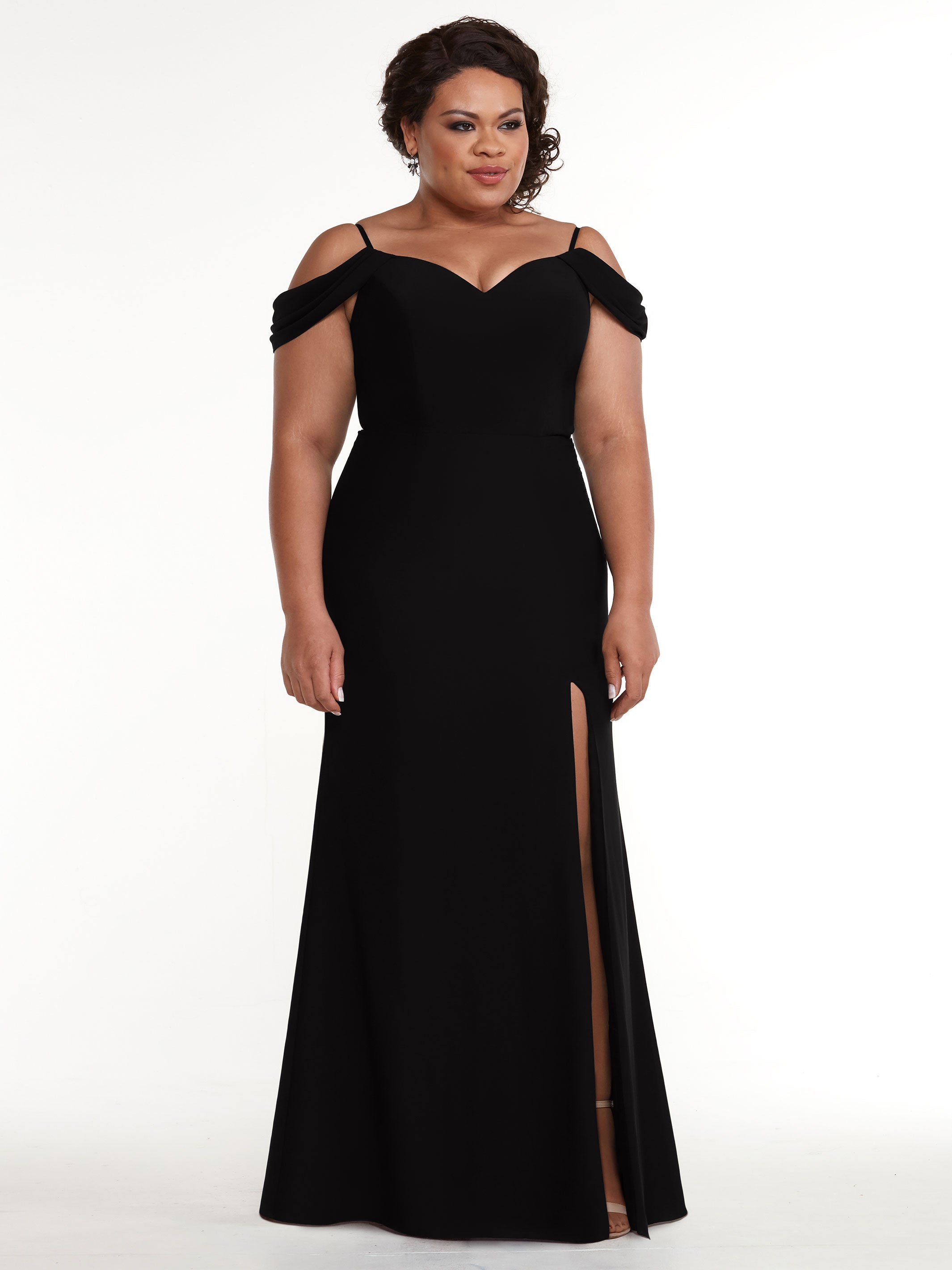 Elegant 83029 Stretch Chiffon Off-Shoulder Bridesmaid Dress with Thigh High Slit - Perfect for Weddings, Parties & Formal Events