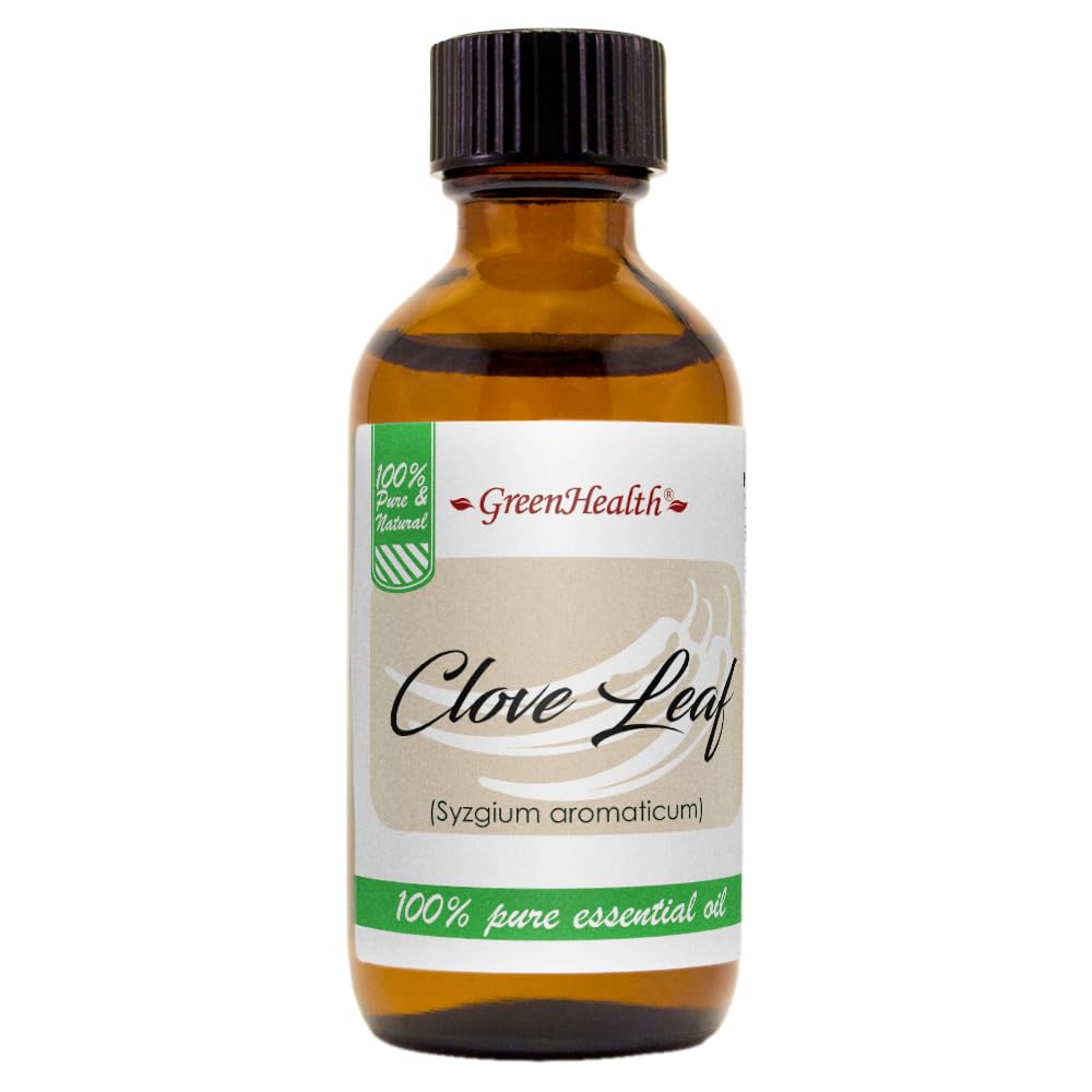 100% Pure Clove Leaf Essential Oil - 2 fl oz (59 ml) Glass Bottle with Cap - Aromatherapy, Diffuser & Massage Oil - GreenHealth Brand for Relaxation & Stress Relief