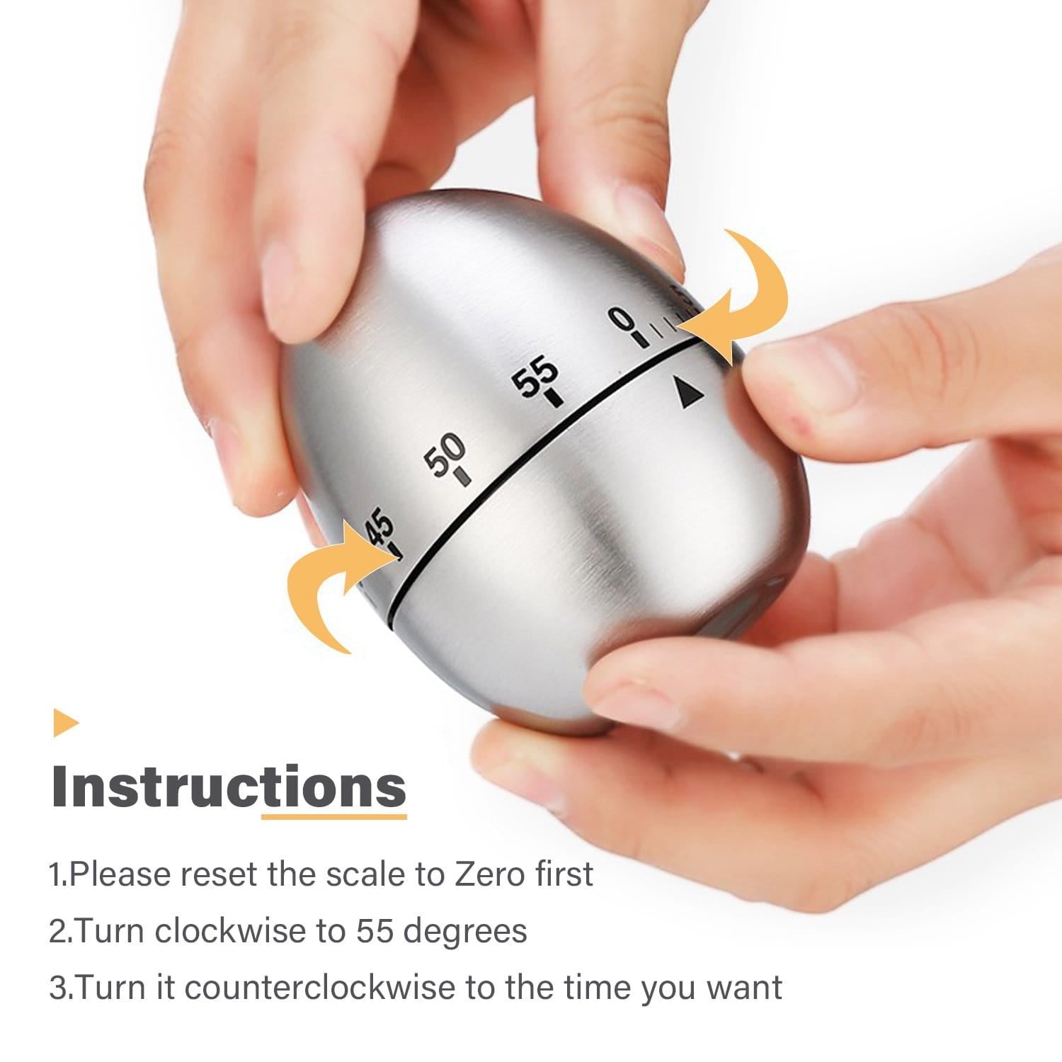 Elegant Stainless Steel Egg Shaped Kitchen Timer - Mechanical Rotating Cooking Timer for Baking, Boiling, and Kitchen Tasks