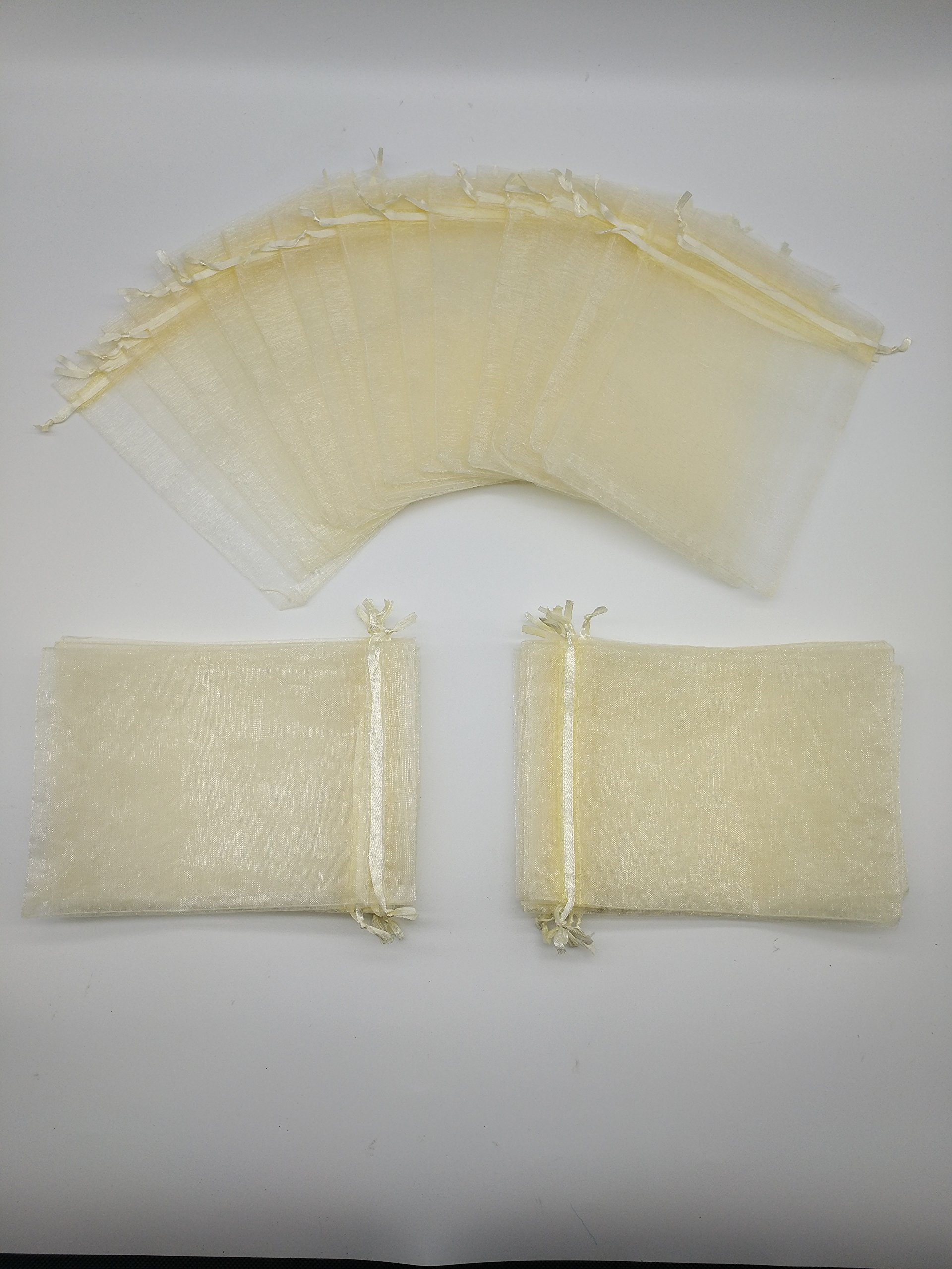 Ankirol 100pcs 5x7'' Sheer Organza Favor Bags for Wedding, Party Favors, Gift Bags, Samples & Display - Drawstring Pouches in Champagne - Perfect for Bridal Showers, Baby Showers & Special Events