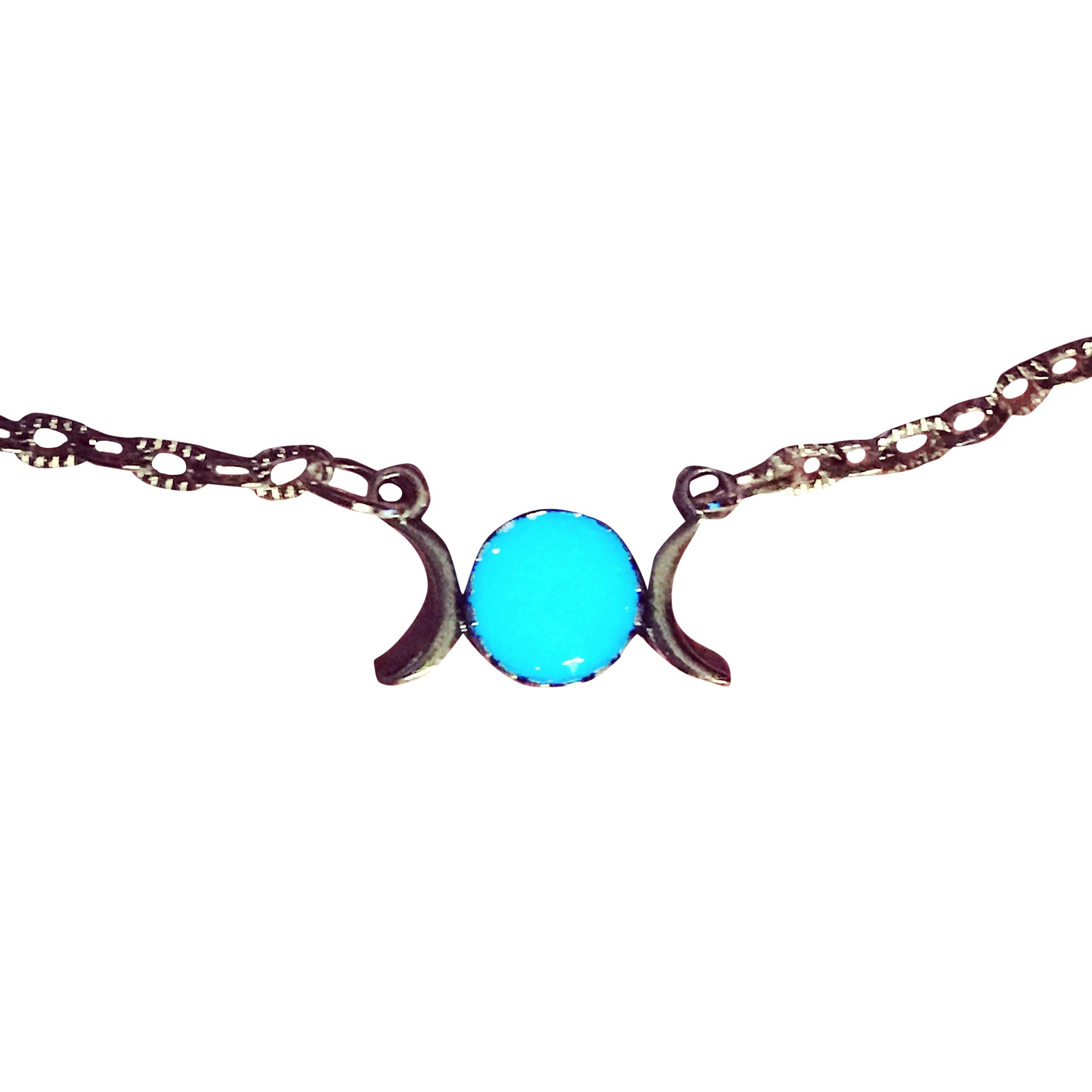 Triple Moon Glow in The Dark Charm Necklace with Opal Finish - Witchy Jewelry for Wiccan Rituals, Pagan Altars & Gothic Fashion Accessories