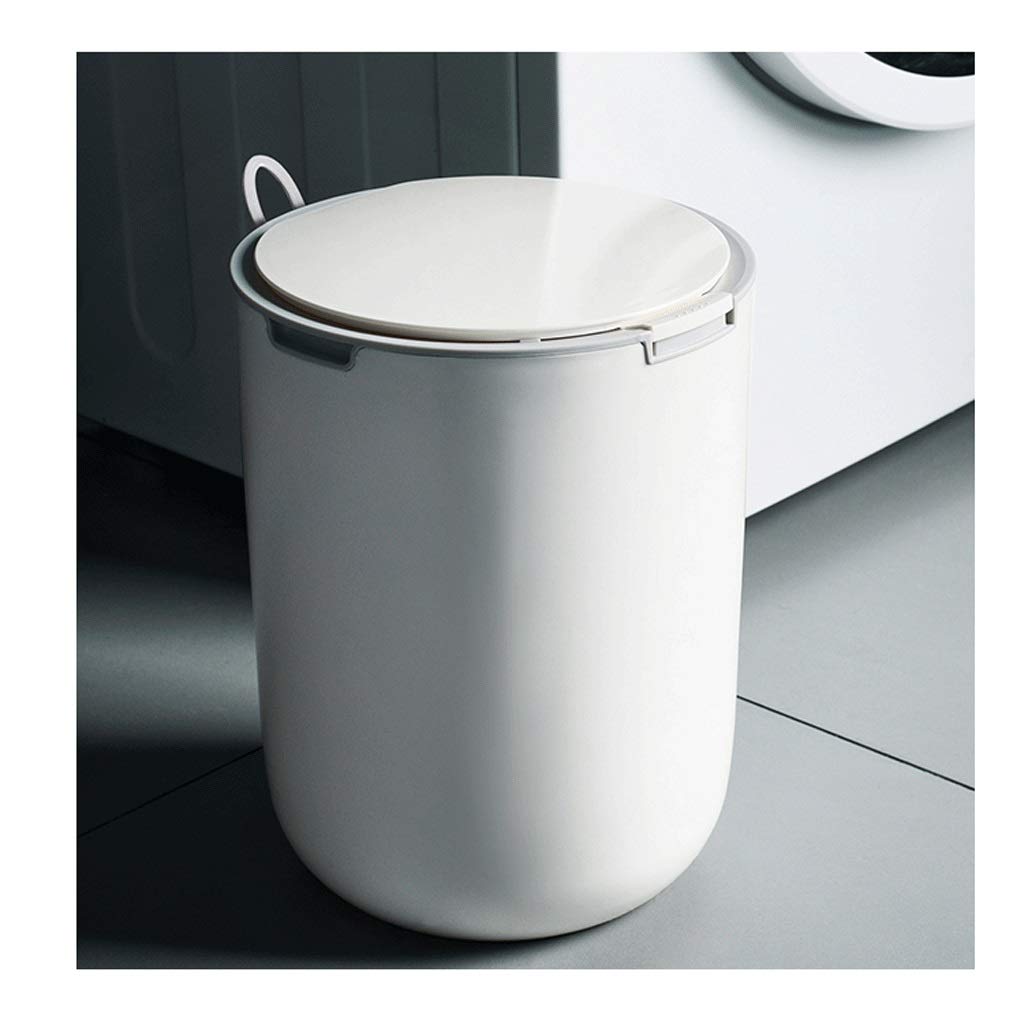 Round Portable Trash Can with Lid - Plastic Waste Bin for Bathroom, Kitchen, Bedroom & Living Room - Removable Garbage Basket for Easy Cleaning - Ideal for Home, Office & Waste Sorting (White)