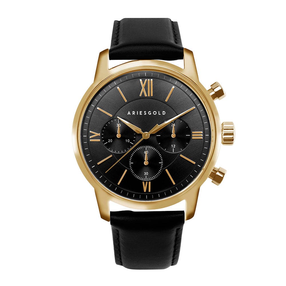 ARIES GOLD URBAN ETERNAL G 1027 G BKG Black Leather Strap Men's Watch - Luxury Dress Watch for Business, Formal Events & Everyday Wear