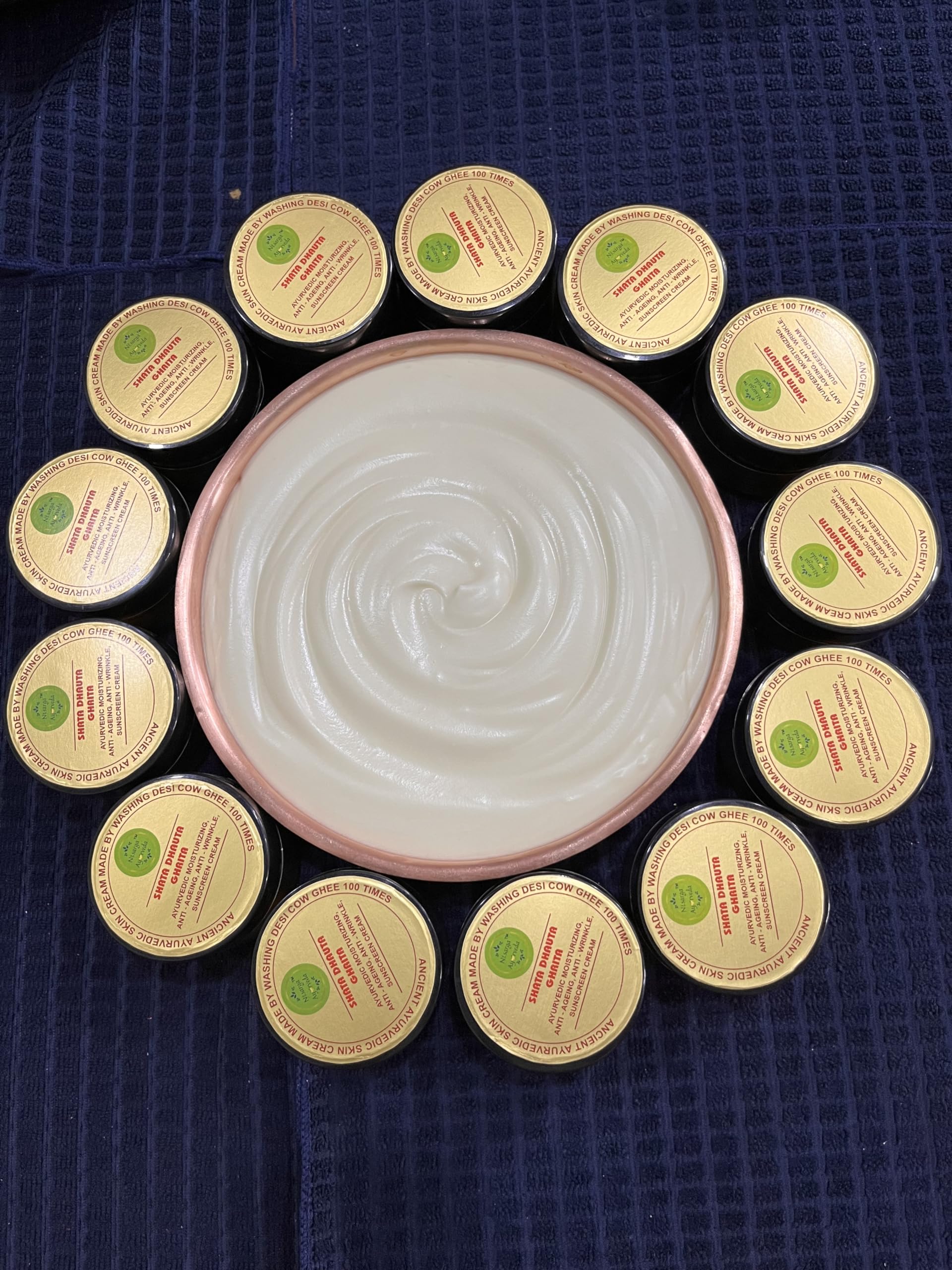 Shata Dhouta Ghrita 100 Times Washed Cow Ghee Face Cream - Daily Moisturizer with Sunscreen, Anti-Aging & Anti-Wrinkle Benefits for Face & Skin Care - Pack of 4 (40g x 4) - Perfect for Daily Skincare Routine & Natural Anti-Aging Treatment