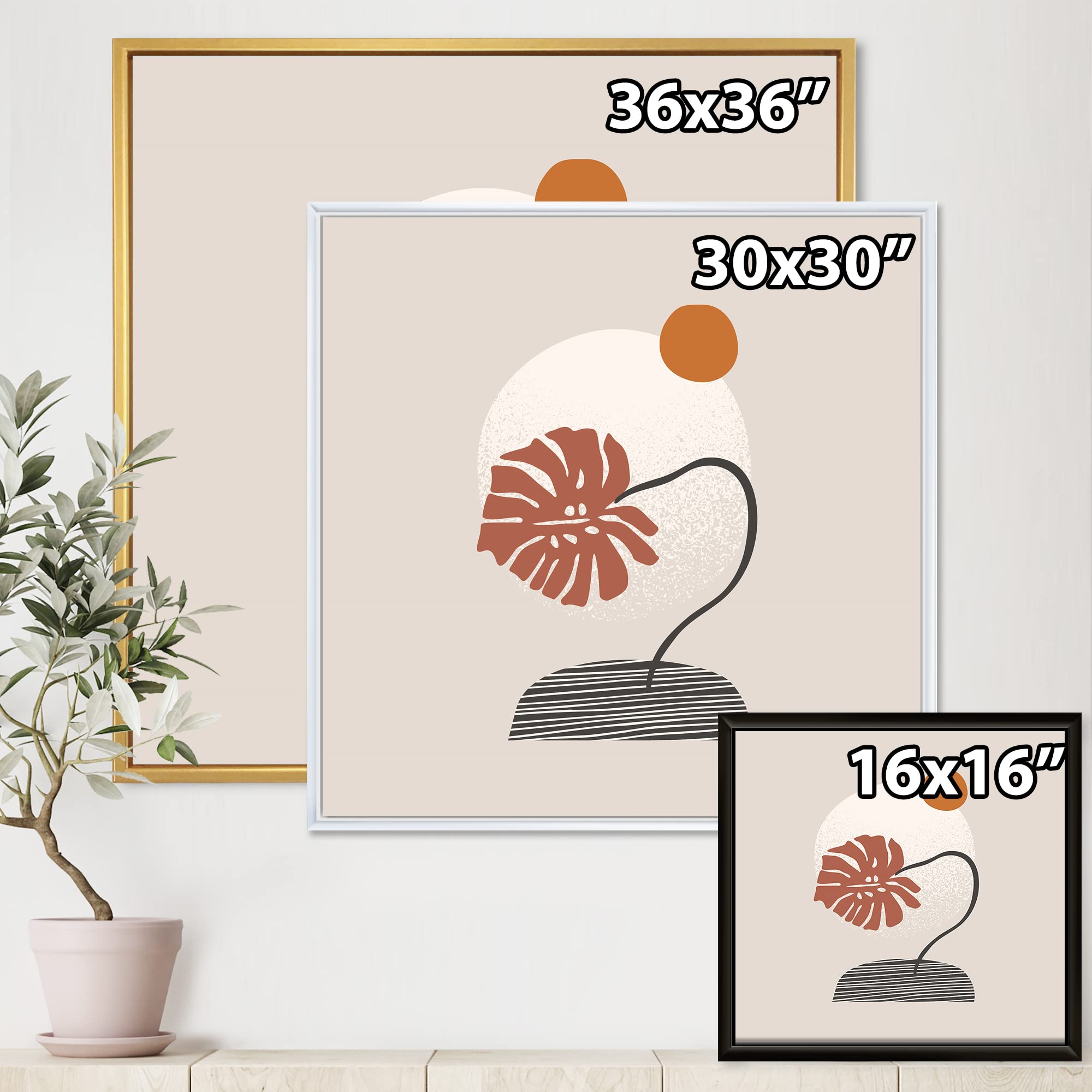 Modern Tropical Palm Leaf & Abstract Geometry Shapes Framed Canvas Wall Art Print - Perfect for Living Room, Bedroom & Office Decor