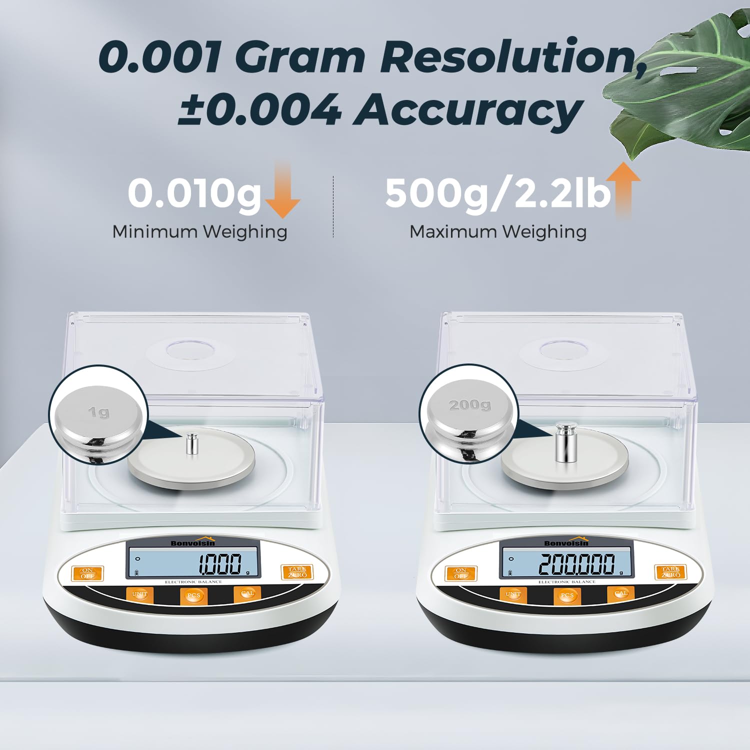 Bonvoisin 500g x 0.001g High Precision Analytical Balance - Digital Lab Scale for Scientific Research, Jewelry Weighing & Laboratory Use with Windshield | Accurate Milligram Measurement for Gold, Diamonds & Chemicals