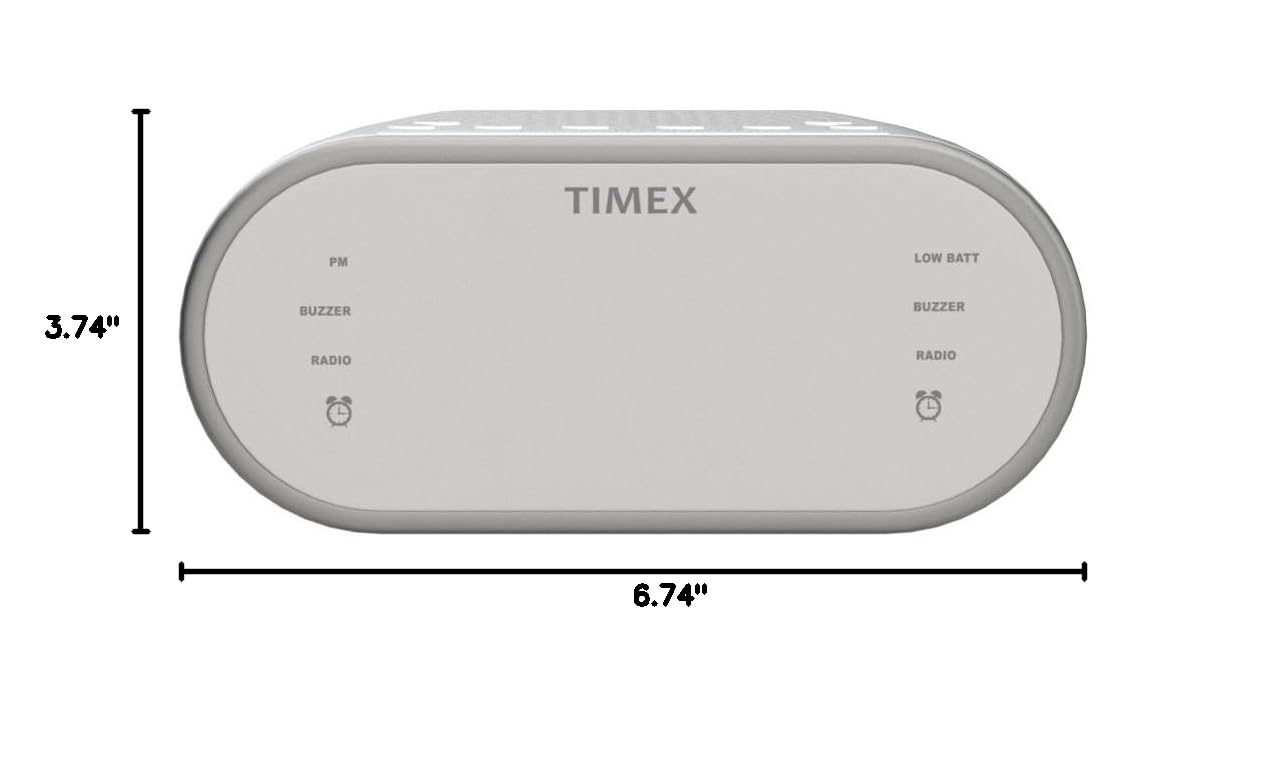 Timex T231W Digital Alarm Clock with AM/FM Radio - 20 Station Presets, Dual Alarms, Programmable Timer, Snooze & Volume Control | Perfect for Bedroom, Office and Travel Use