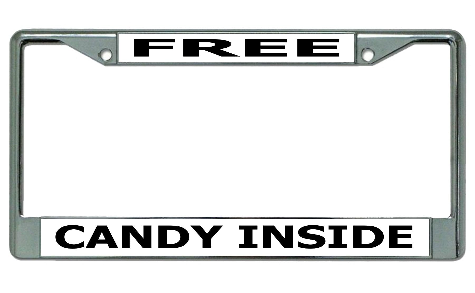 Free Candy Inside Chrome License Plate Frame - Durable Car Accessory for Customization & Personalization - Perfect for Cars, Trucks & SUVs