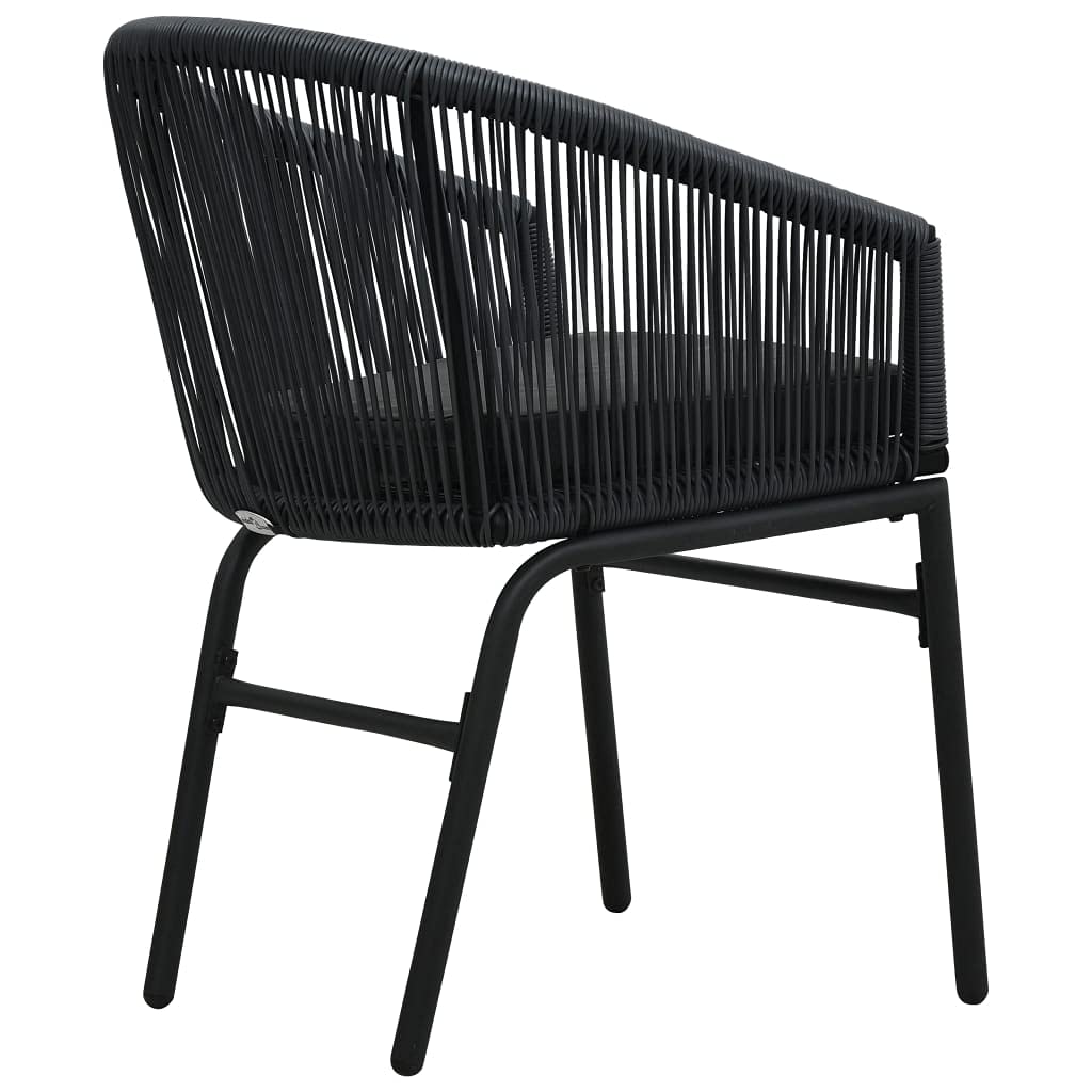 3-Piece Outdoor Bistro Set with Cushions - Black PVC Rattan Dining Table & 2 Chairs - Patio Bar Set with Round Coffee Table - Perfect for Balcony, Poolside, Backyard & Garden Entertaining