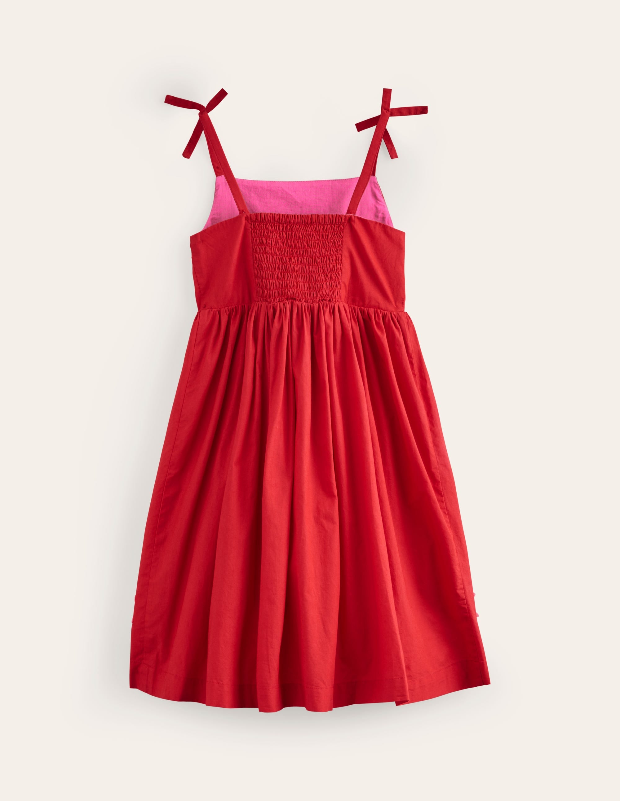 Floral Appliqué Cotton Dress in Poppy Red - Perfect for Summer Outings, Beach Vacations, and Casual Wear