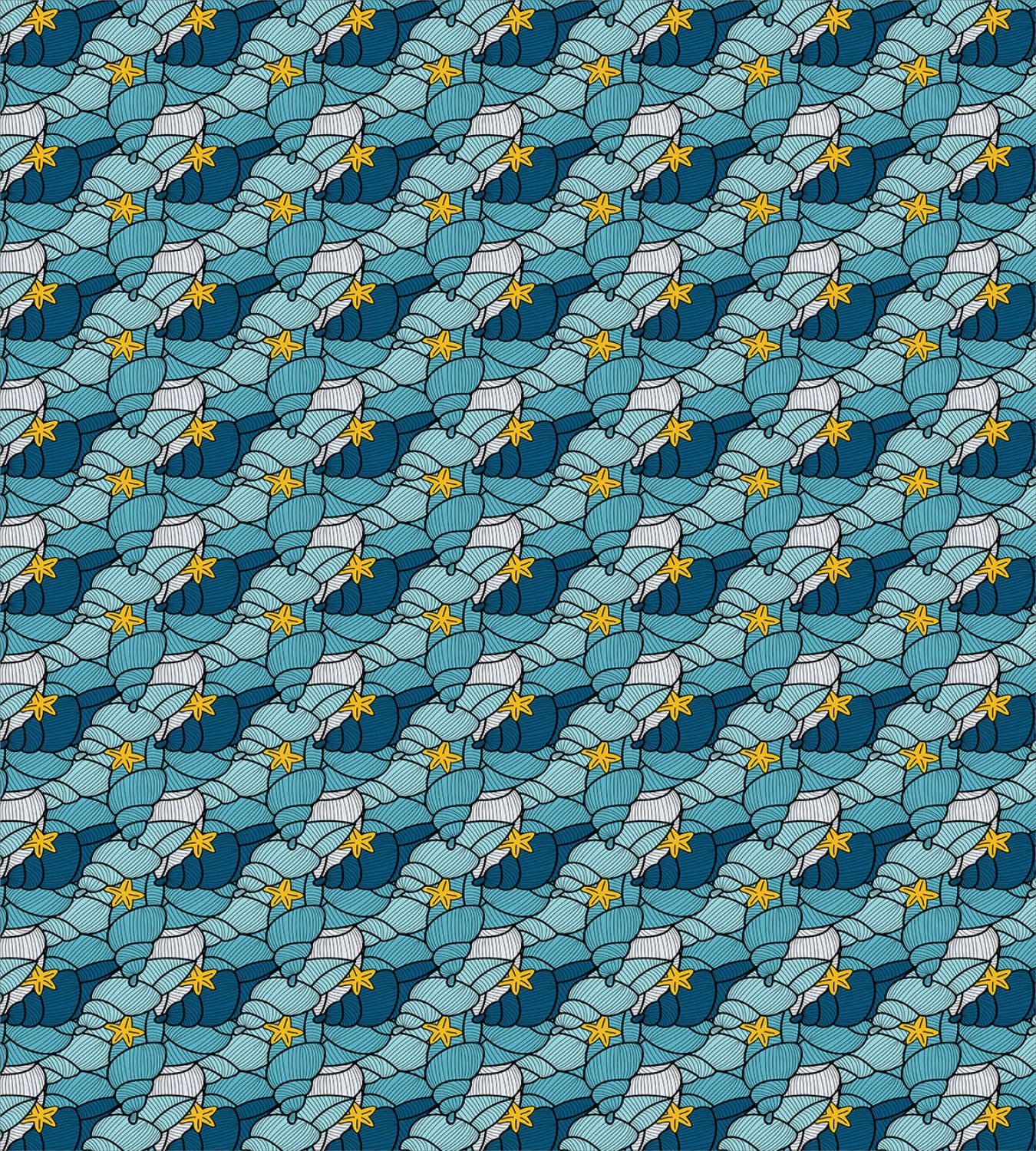 Ambesonne King Size Nautical Duvet Cover Set - 2 Pack Seashell & Starfish Pattern Bedding with 2 Duvet Covers & 4 Pillowcases in Sea Blue & Earth Yellow | Perfect for Beach House, Coastal Decor & Guest Room Bedding
