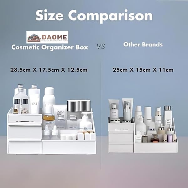 DAOME Cosmetic Organizer Box with Drawers - Plastic Makeup Storage Organizer for Vanity, Bathroom & Travel | Beauty Accessories Organizer for Women | Perfect for Cosmetics, Jewelry & Stationery Storage