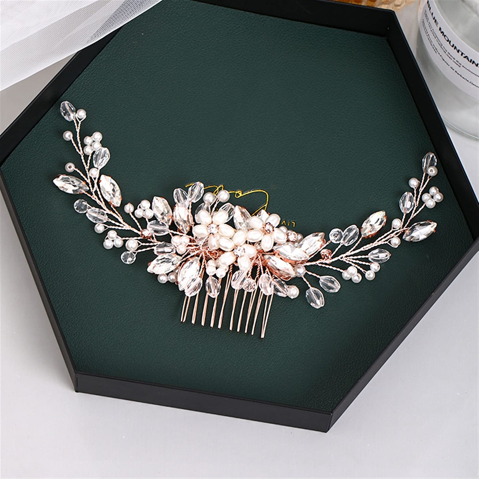 Elegant Rose Gold Wedding Hair Comb with Pearl & Rhinestone - Handmade Bridal Tiara Headdress for Bride, Prom, and Special Occasions | Perfect for Weddings, Parties, and Formal Events