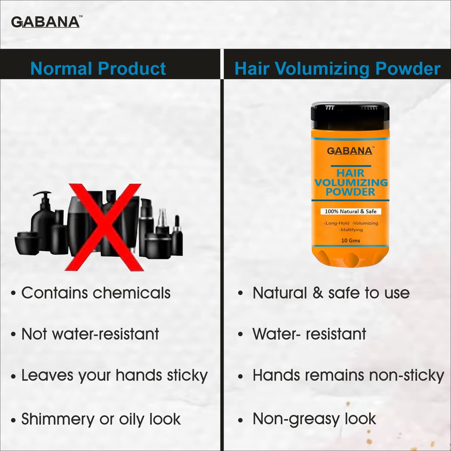 GABANA Natural Hair Volumizing Powder for Men - 2 Pack (10g Each) | All-Natural, Zero Toxin Hair Styling Powder for Volume & Texture | Perfect for Everyday Styling, Special Occasions & Thinning Hair