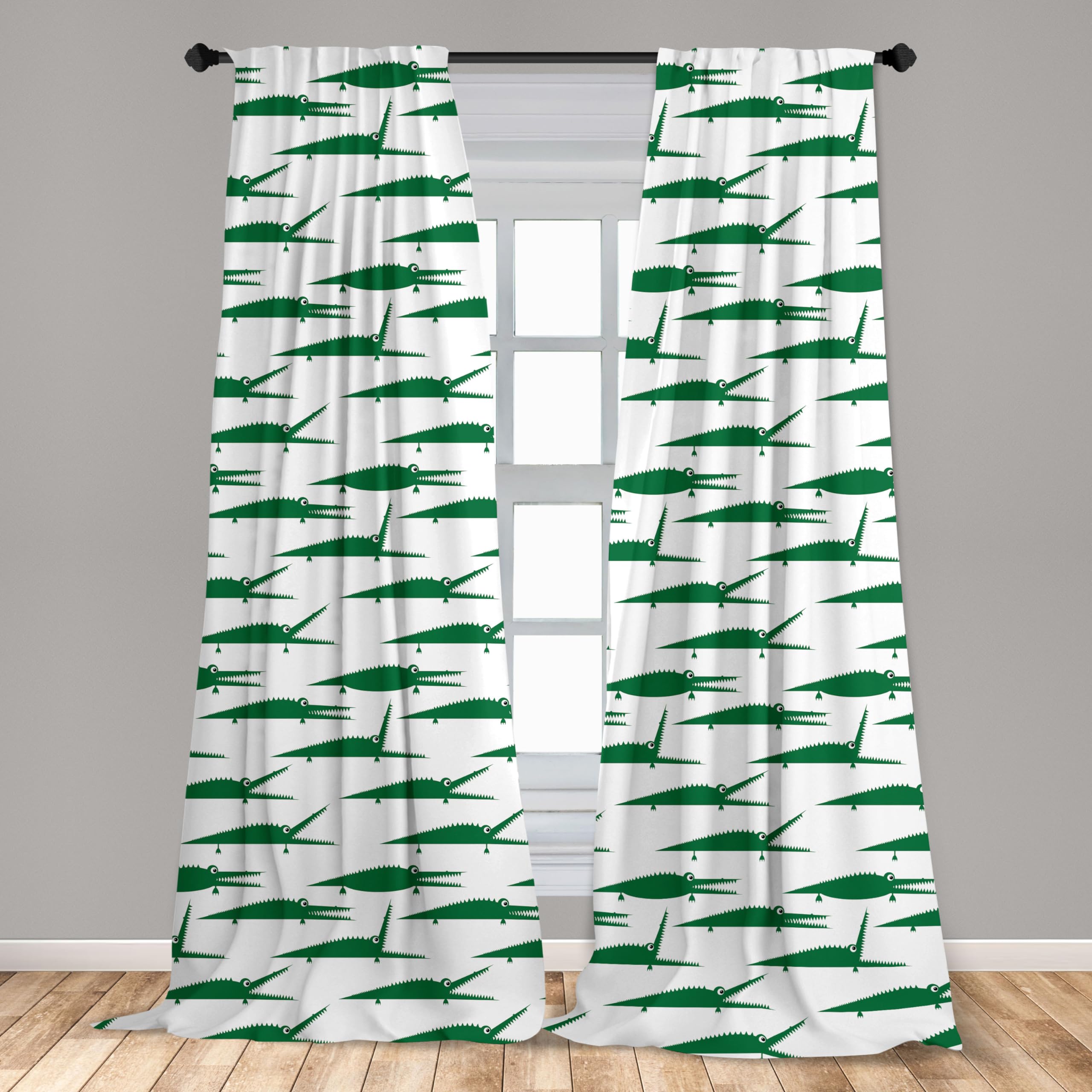 Ambesonne Funny Green Alligator Cartoon Curtains - Zoo Reptile Biting Design, 2 Panel Set (28