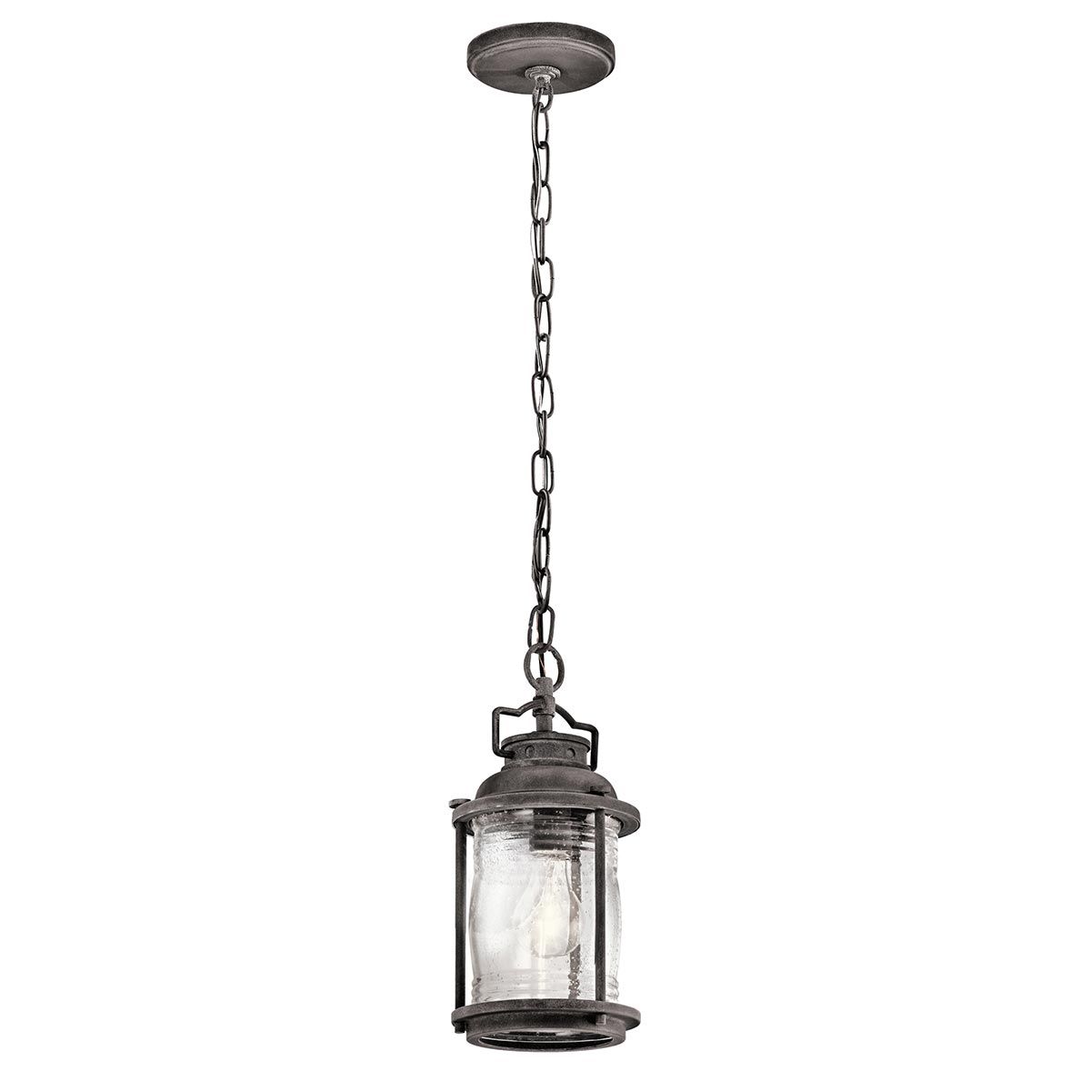 Ashland Bay 1 Light Small Chain Lantern - Burnished Bronze/Weathered Zinc Finish, IP44 Rated, E27 Socket - Perfect for Porch, Patio & Garden Lighting