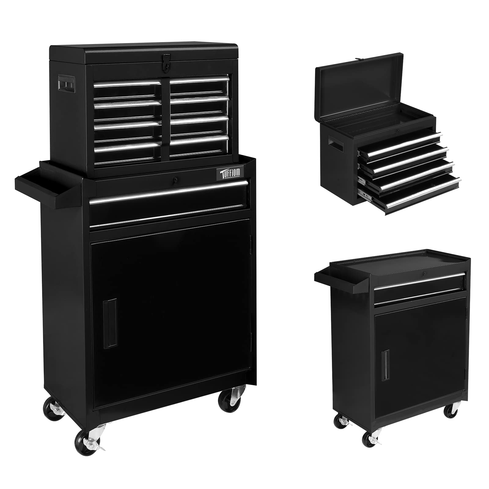 TUFFIOM 5-Drawer Rolling Tool Chest with Lockable Wheels - Heavy Duty Tool Storage Cabinet with Adjustable Shelf & Detachable Top - Mechanic Tool Organizer Box for Garage, Workshop, Warehouse & Repair Shop - Perfect for Automotive Repair, DIY Projects & Professional Tool Organization