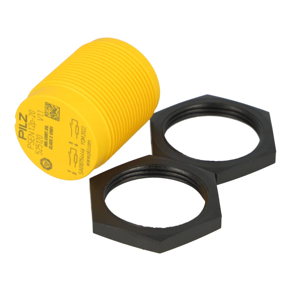 PILZ Magnetic Safety Switch, 2 NO Contacts, 4 PIN M8 Connector, Round M30 Design, 8MM Sensing Distance, Yellow Push Button - Perfect for Industrial Automation, Machine Safety Systems & Equipment Protection