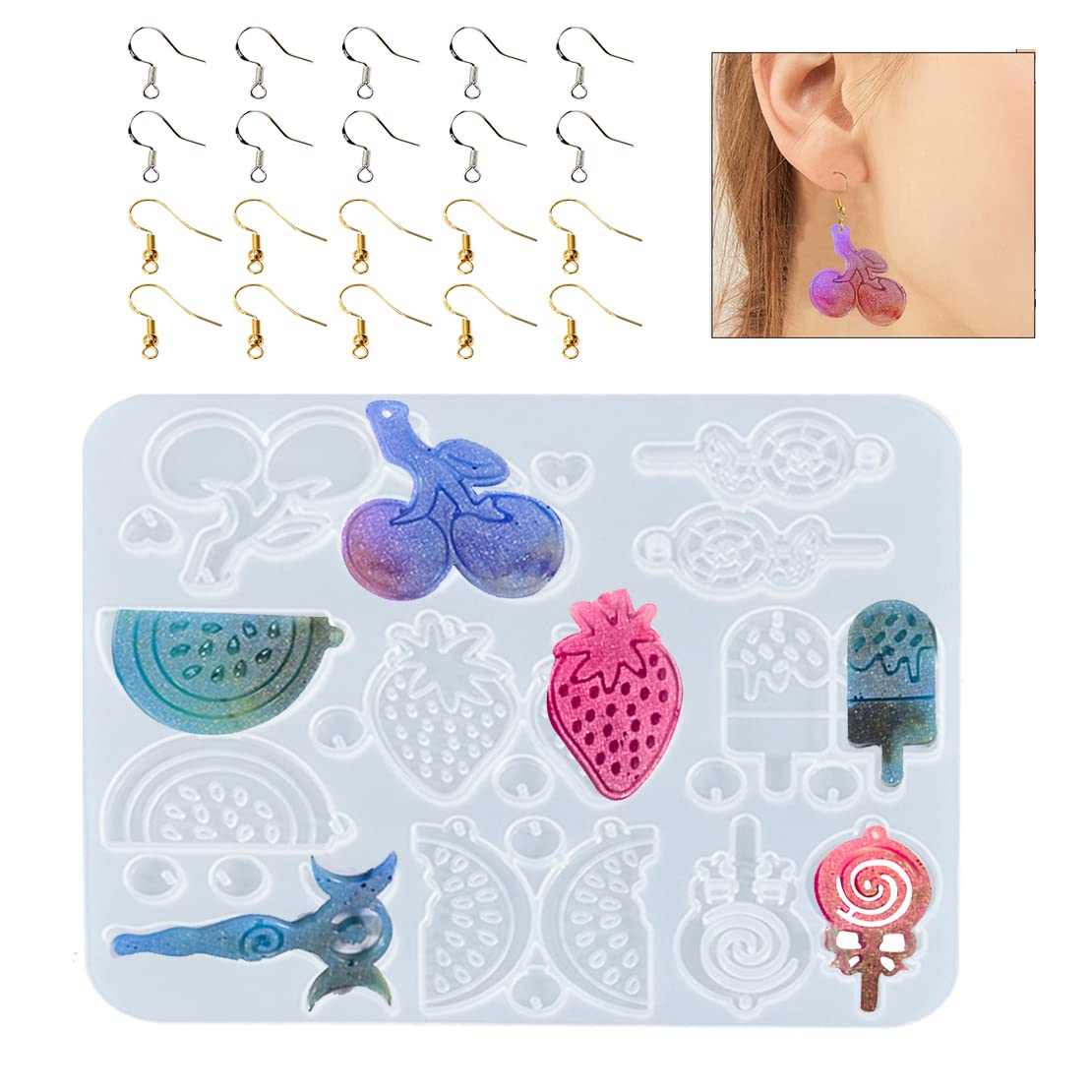 Premium Silicone Resin Jewelry Molds for DIY Earrings, Pendants & Keychains - 20pcs Earring Hooks Included - Crystal Epoxy Casting Molds for Handmade Necklace Charms & DIY Craft Projects - Perfect for Jewelry Making, Gift Crafting & Home Decor