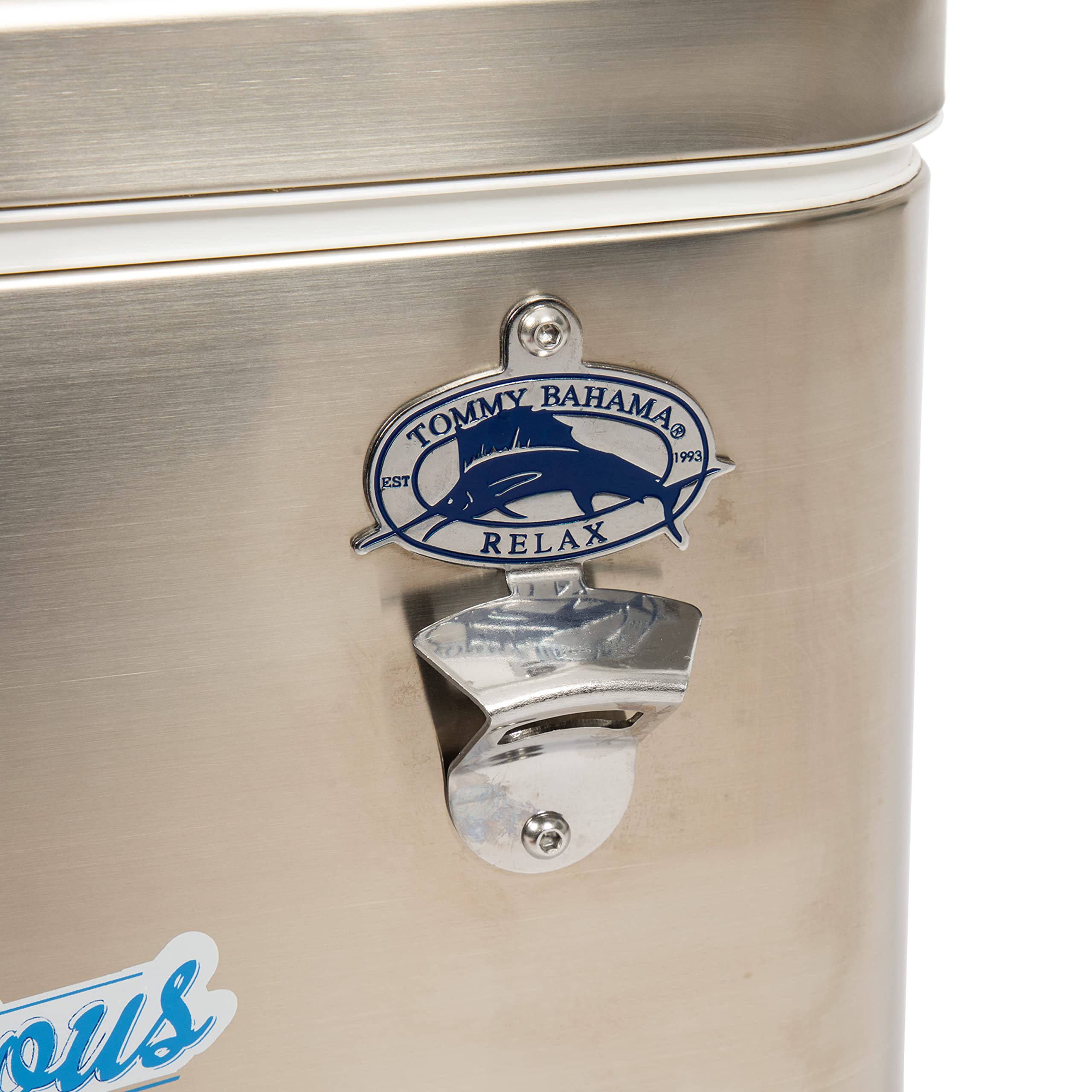 Tommy Bahama 54 Quart Stainless Steel Cooler with Bottle Opener - Portable Ice Chest for Beach, Camping, Tailgating & Outdoor Adventures