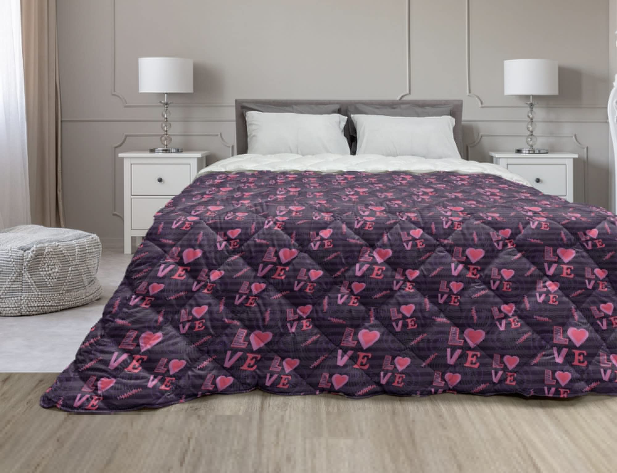 Ambesonne Queen Size Down Alternative Comforter - Modern Sketchy Ornaments Purple Stripes Design - All Season Microfiber Quilt in Eggplant Coral & Pink - Perfect for Master Bedroom, Guest Room & Dorm Decor